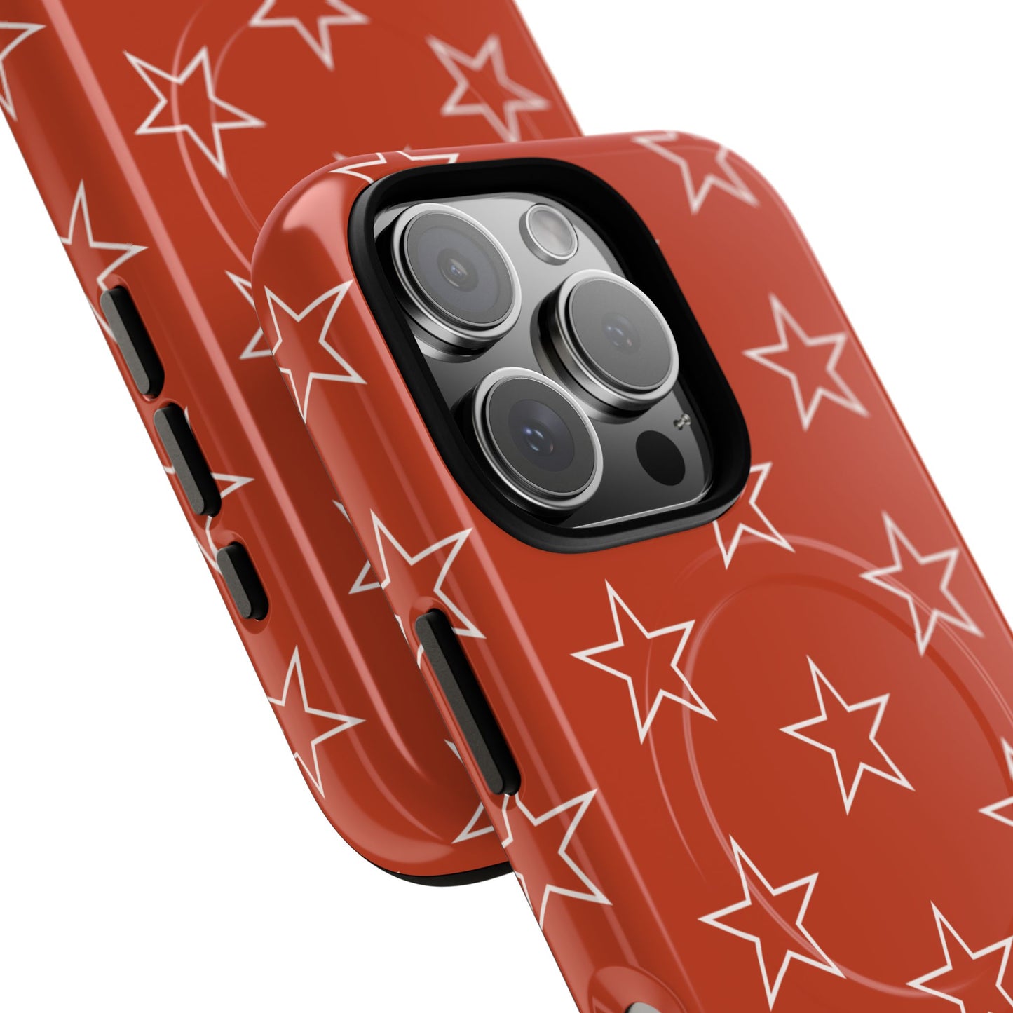 Star Pattern Tough Magnetic Phone Case — Rust Red Protective iPhone Cover