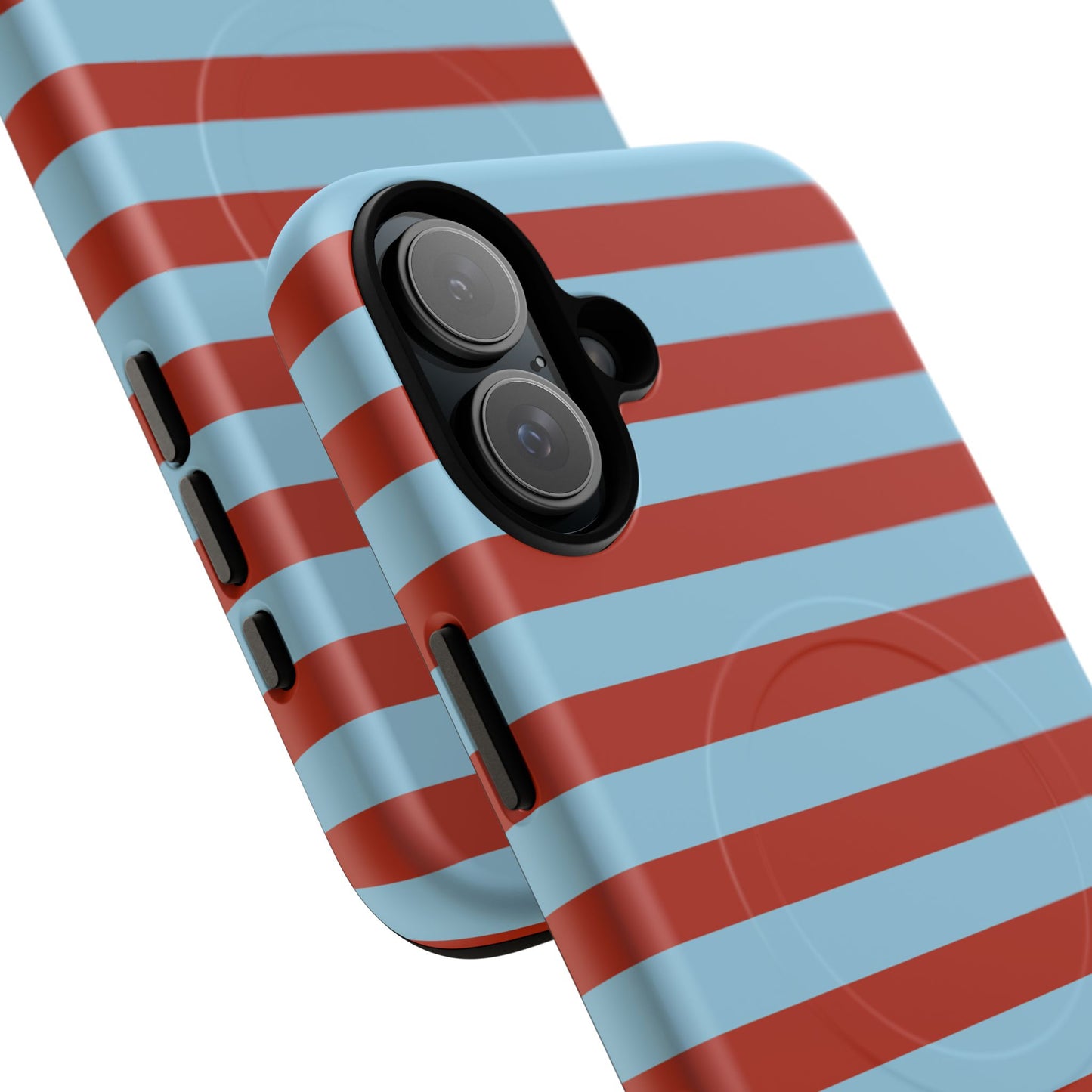 Striped Tough Magnetic Phone Case — Retro Red & Sky Blue