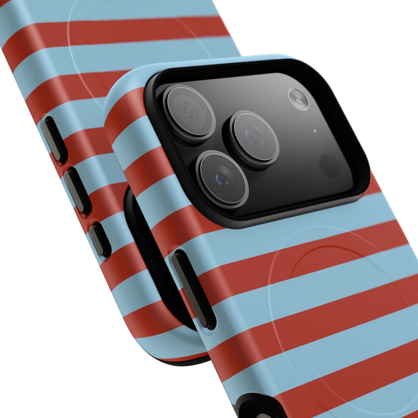 Striped Tough Magnetic Phone Case — Retro Red & Sky Blue