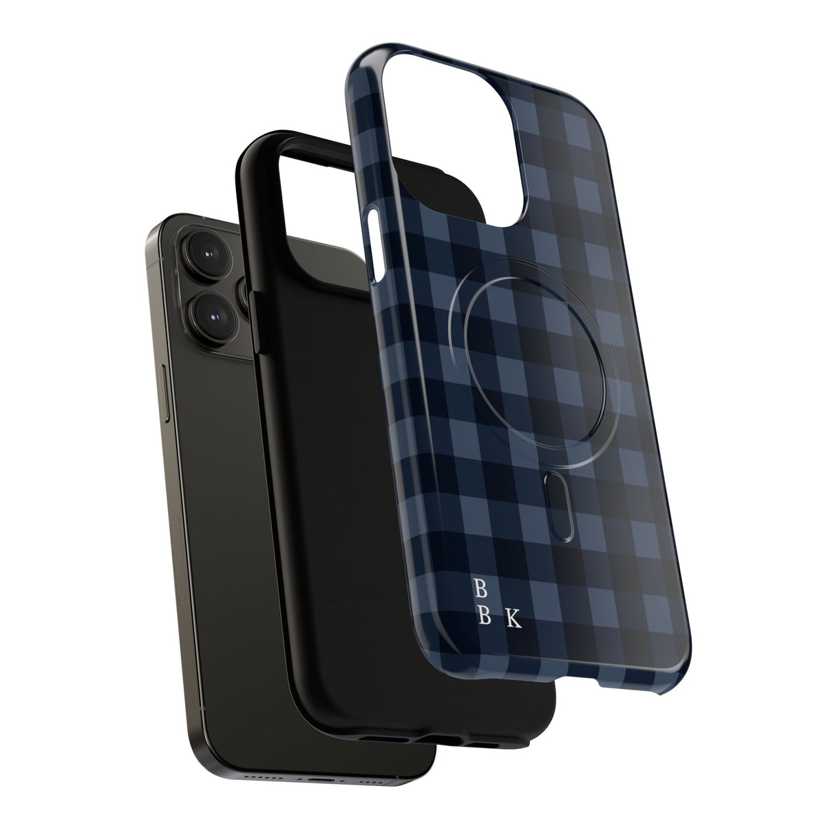 Plaid Magnetic Phone Case — Navy Buffalo Check Tough MagSafe-Compatible Case