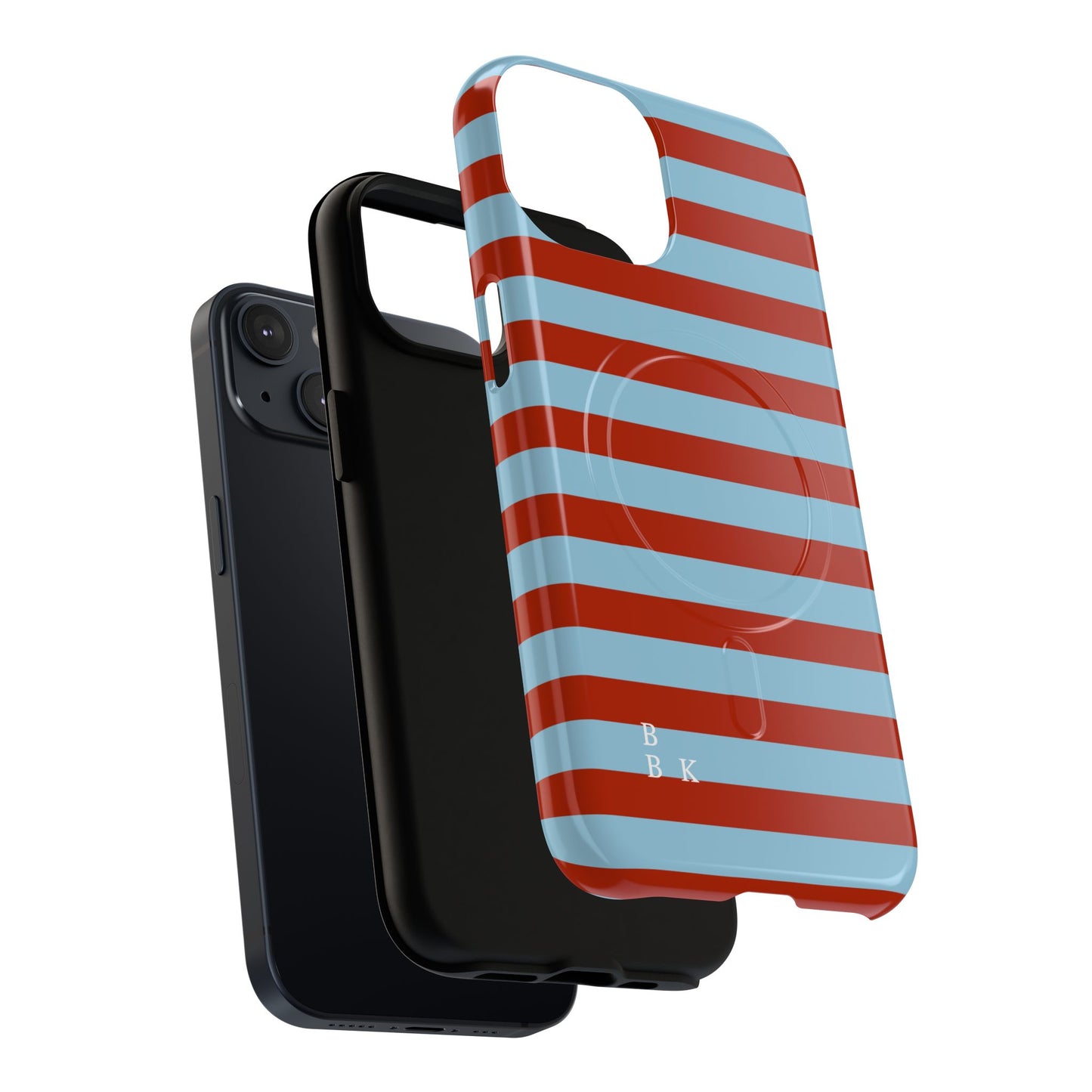 Striped Tough Magnetic Phone Case — Retro Red & Sky Blue