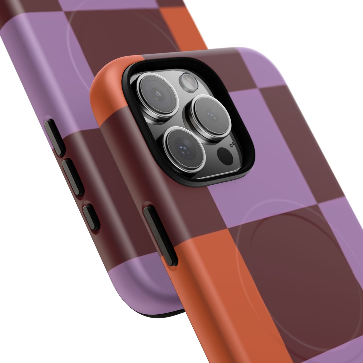 Retro Checker Magnetic Phone Case — Purple & Terracotta Geometric Protection