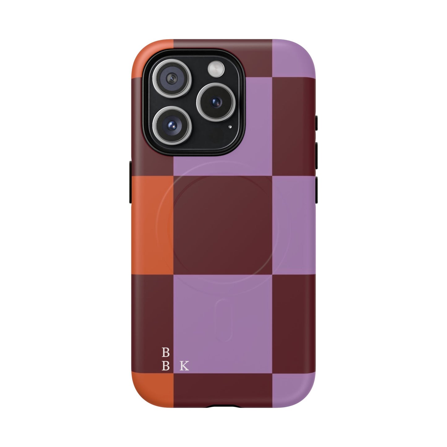 Retro Checker Magnetic Phone Case — Purple & Terracotta Geometric Protection