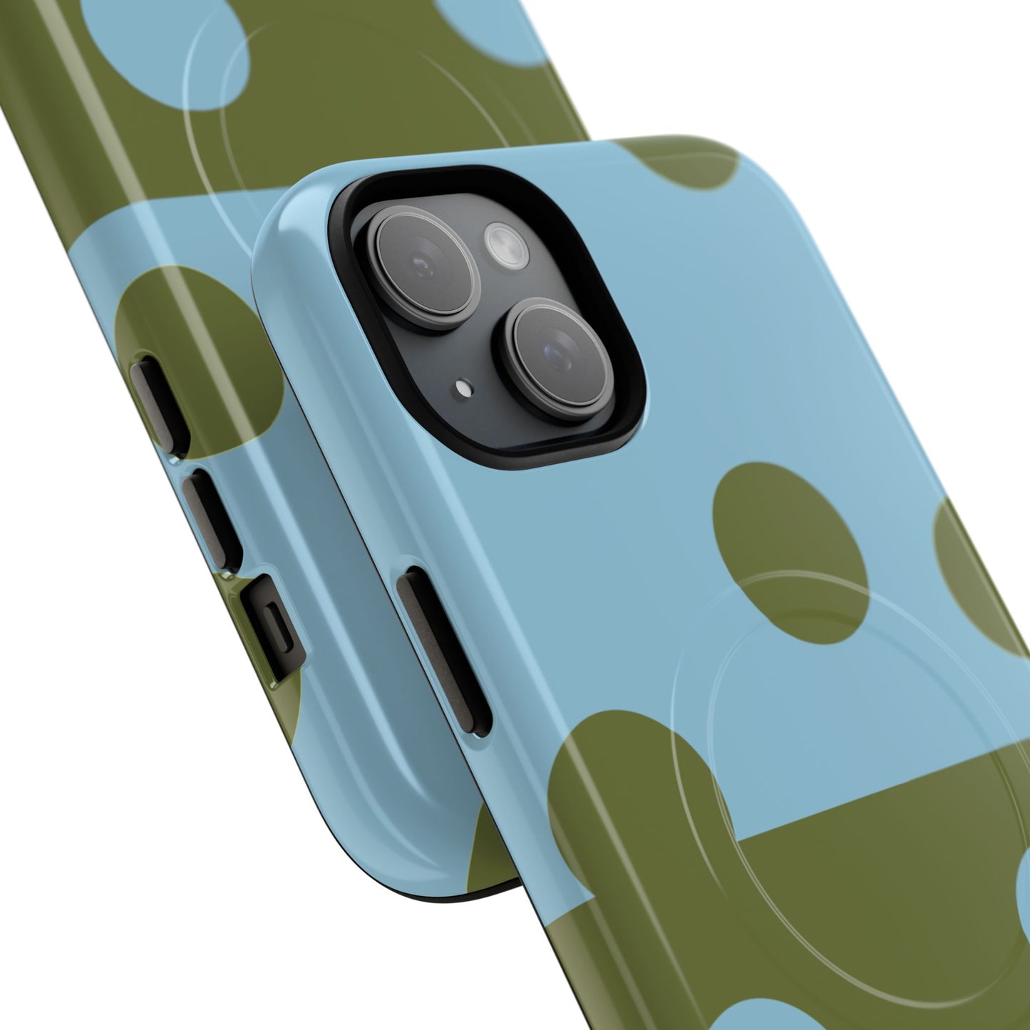 Polka Dot Magnetic Phone Case — Blue & Olive Protective Snap-On Cover