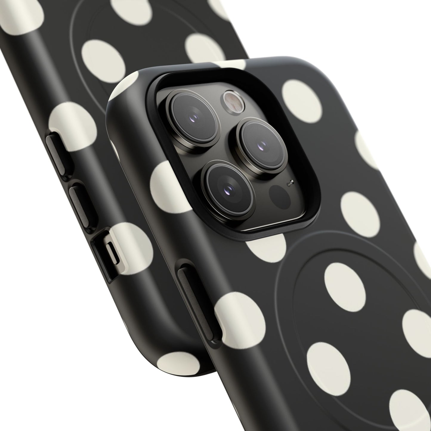 Polka Dot Tough Magnetic Phone Case — Black & White Protective MagSafe Case
