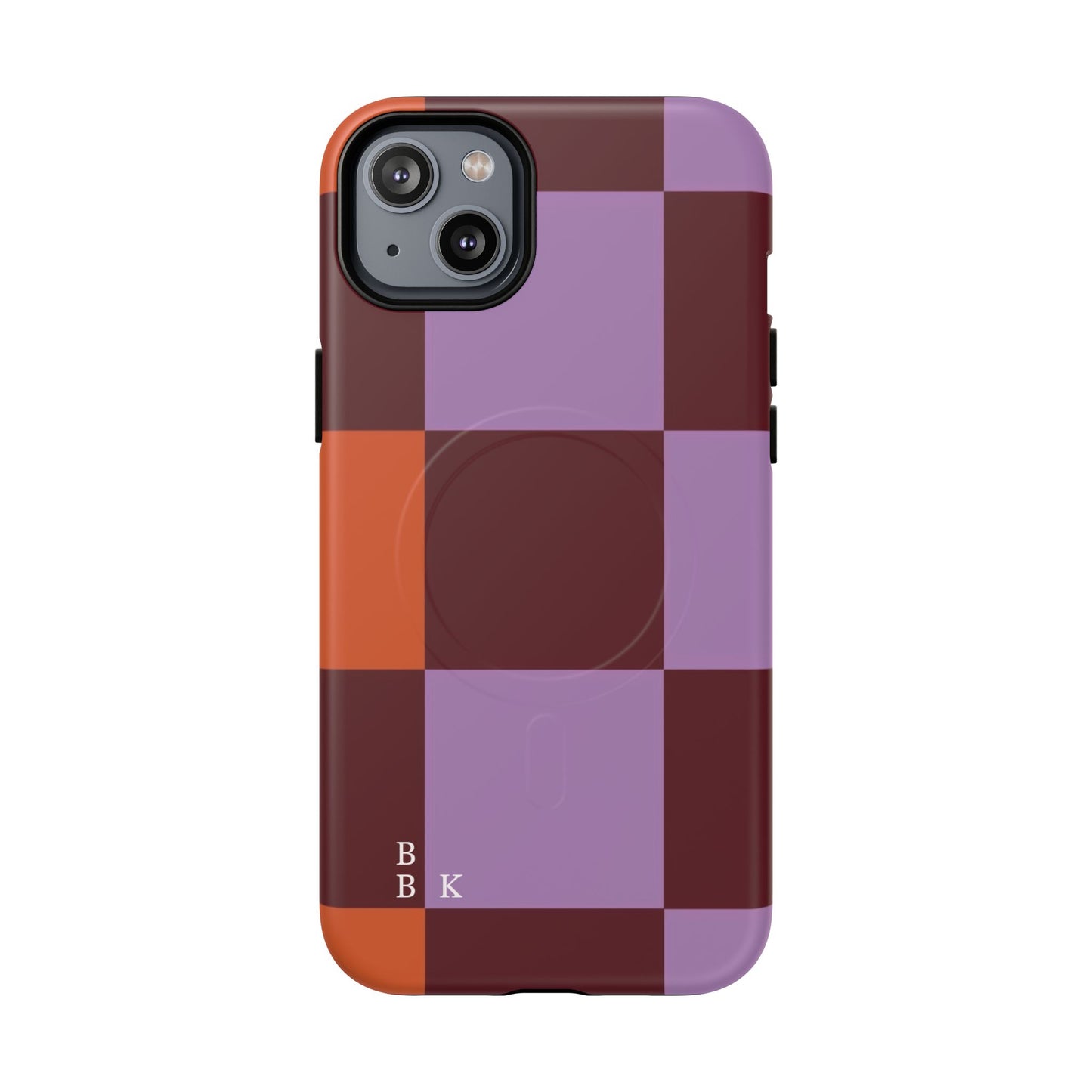 Retro Checker Magnetic Phone Case — Purple & Terracotta Geometric Protection