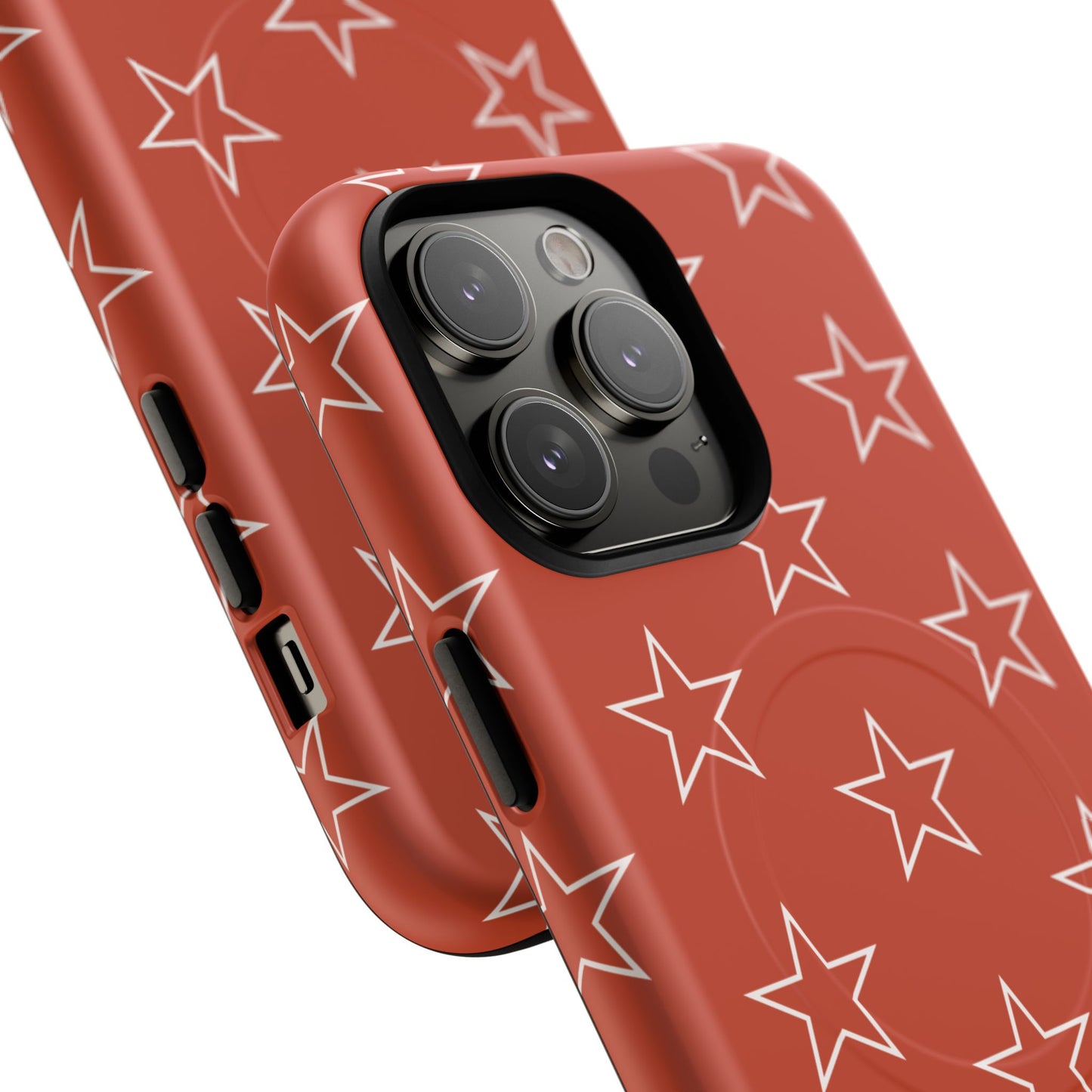 Star Pattern Tough Magnetic Phone Case — Rust Red Protective iPhone Cover