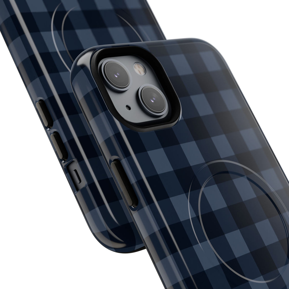 Plaid Magnetic Phone Case — Navy Buffalo Check Tough MagSafe-Compatible Case