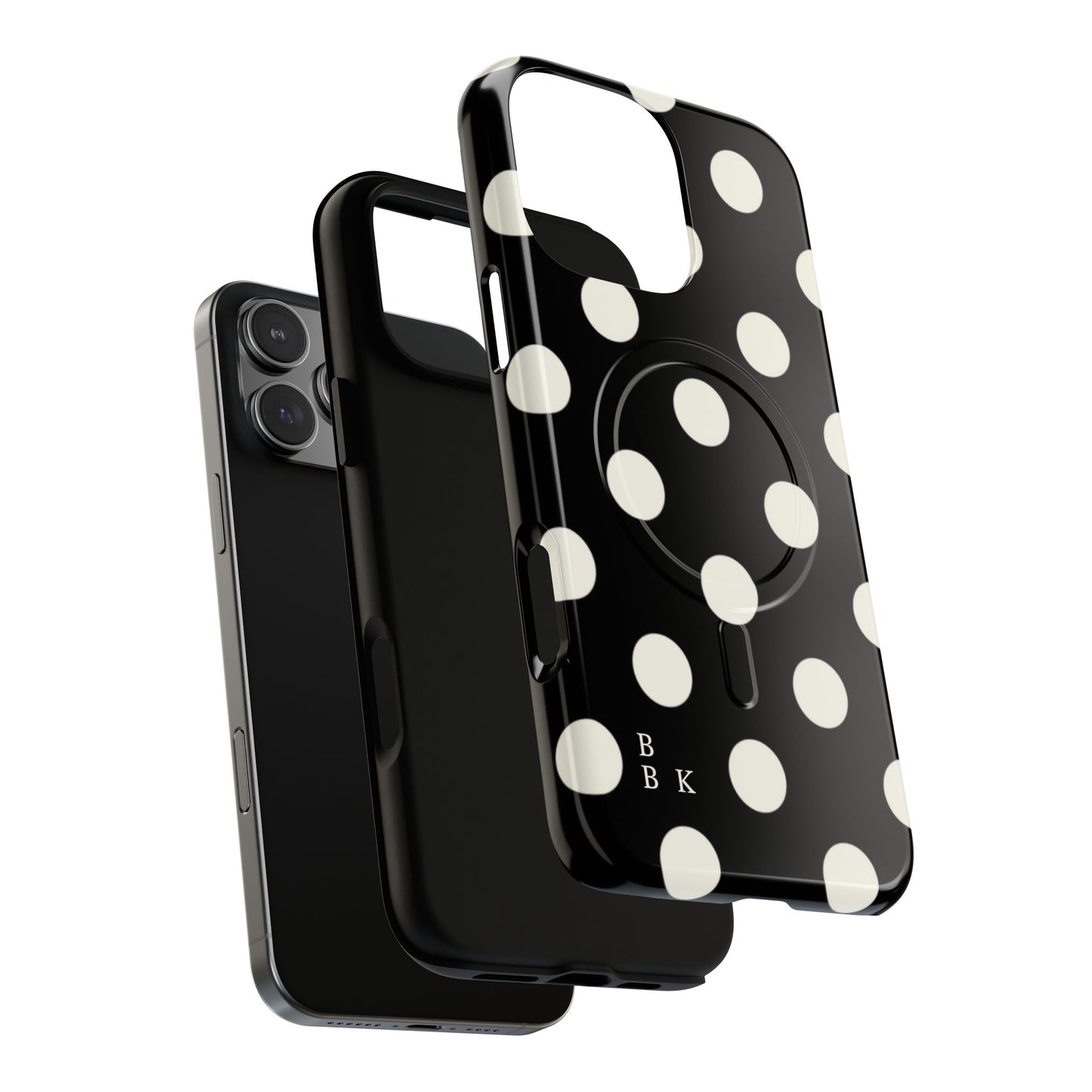 Polka Dot Tough Magnetic Phone Case — Black & White Protective MagSafe Case