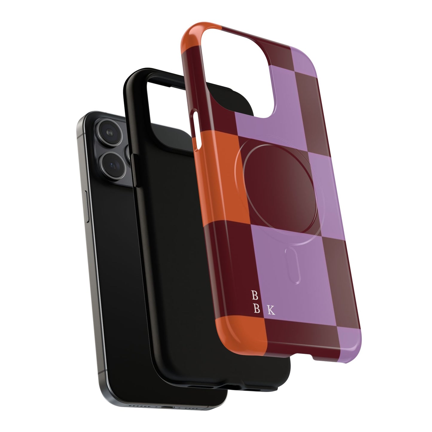 Retro Checker Magnetic Phone Case — Purple & Terracotta Geometric Protection