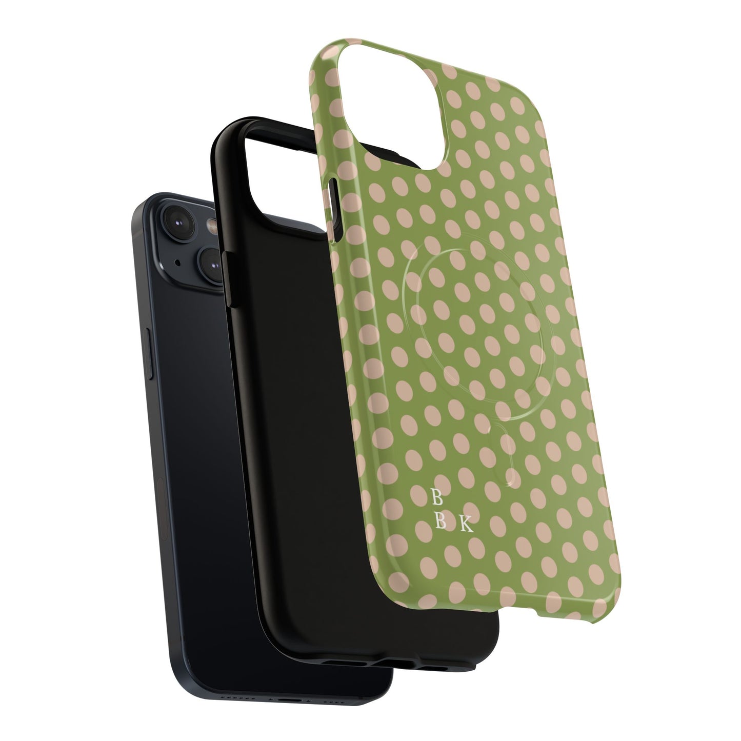 Polka Dot Magnetic Phone Case – Olive Green & Blush Dot Protective Cover