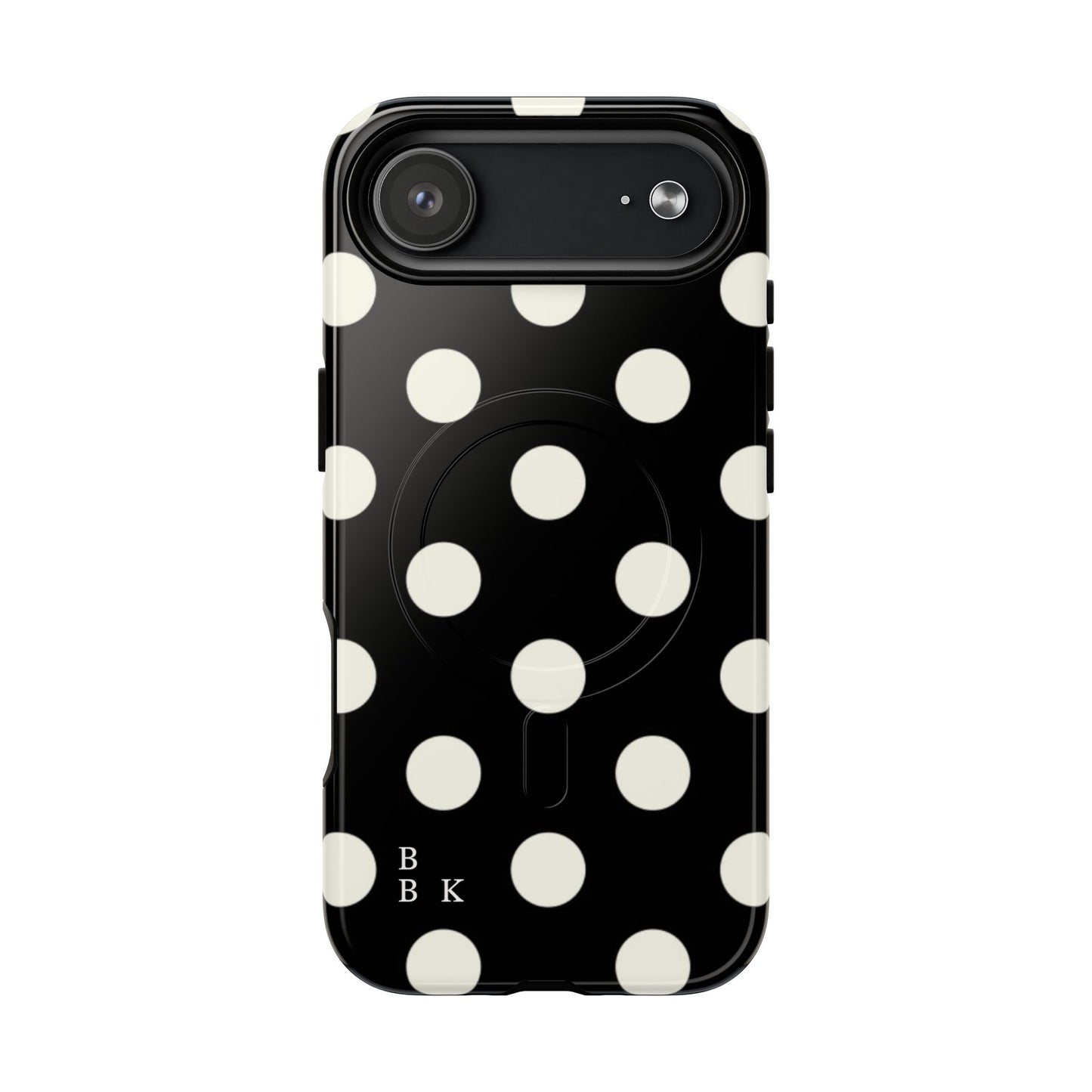 Polka Dot Tough Magnetic Phone Case — Black & White Protective MagSafe Case