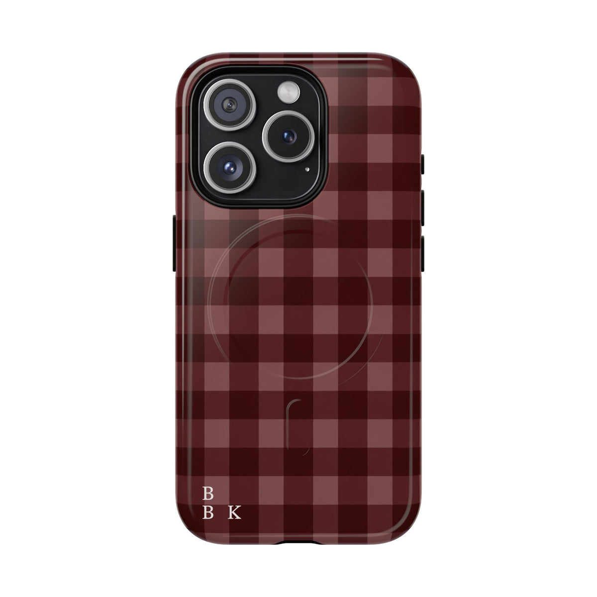 Plaid Magnetic Phone Case — Burgundy Buffalo Check Tough Protective Cover