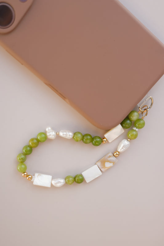 Green + Pearl Phone Charm
