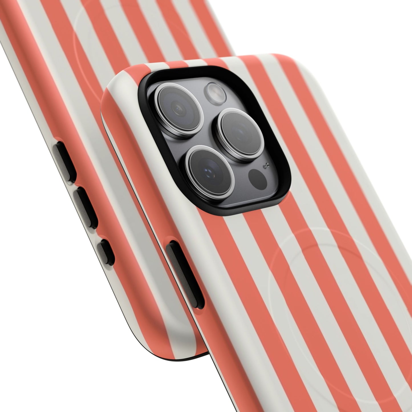Striped Coral Magnetic Phone Case — Slim Protective Case with Vertical Red-White Stripes