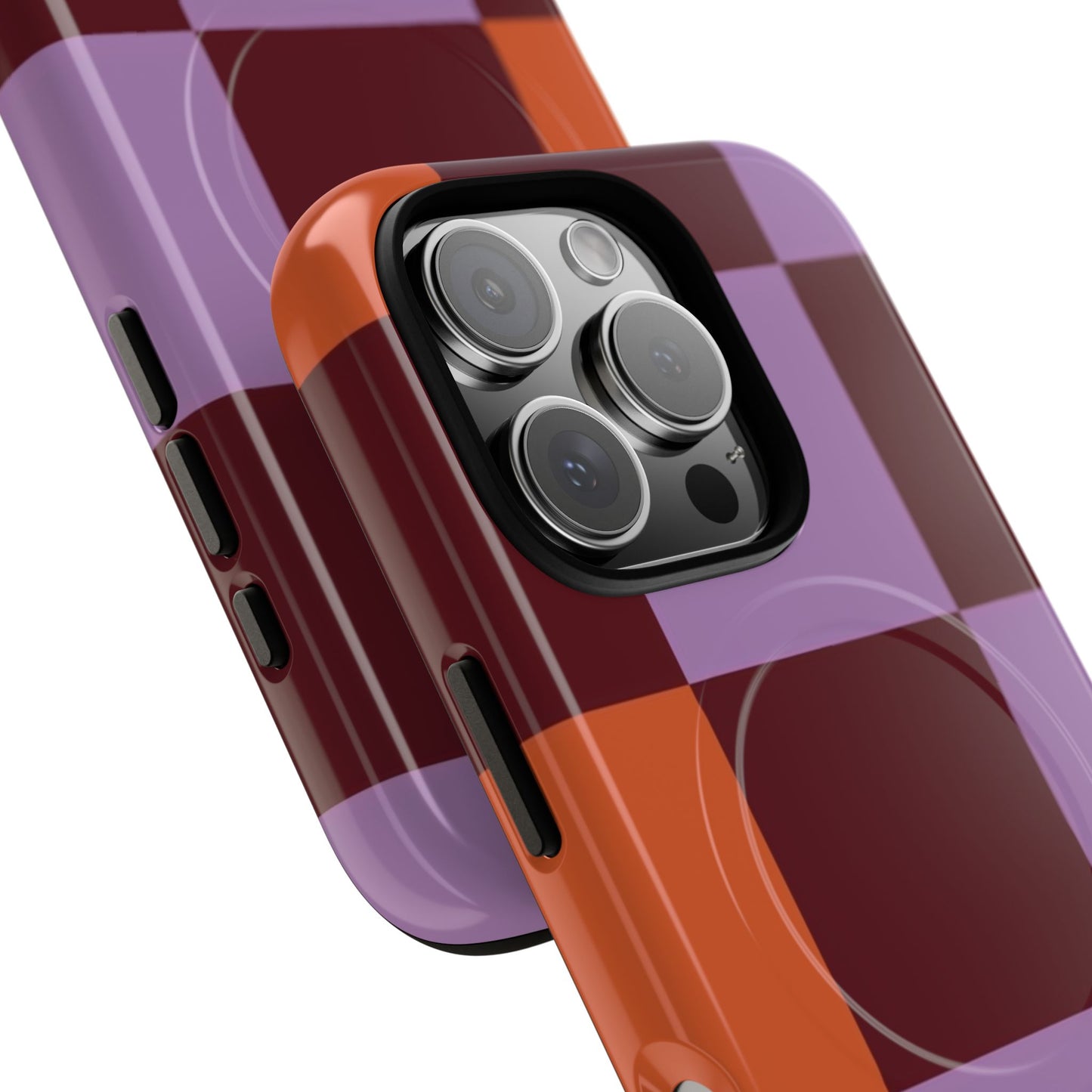Retro Checker Magnetic Phone Case — Purple & Terracotta Geometric Protection