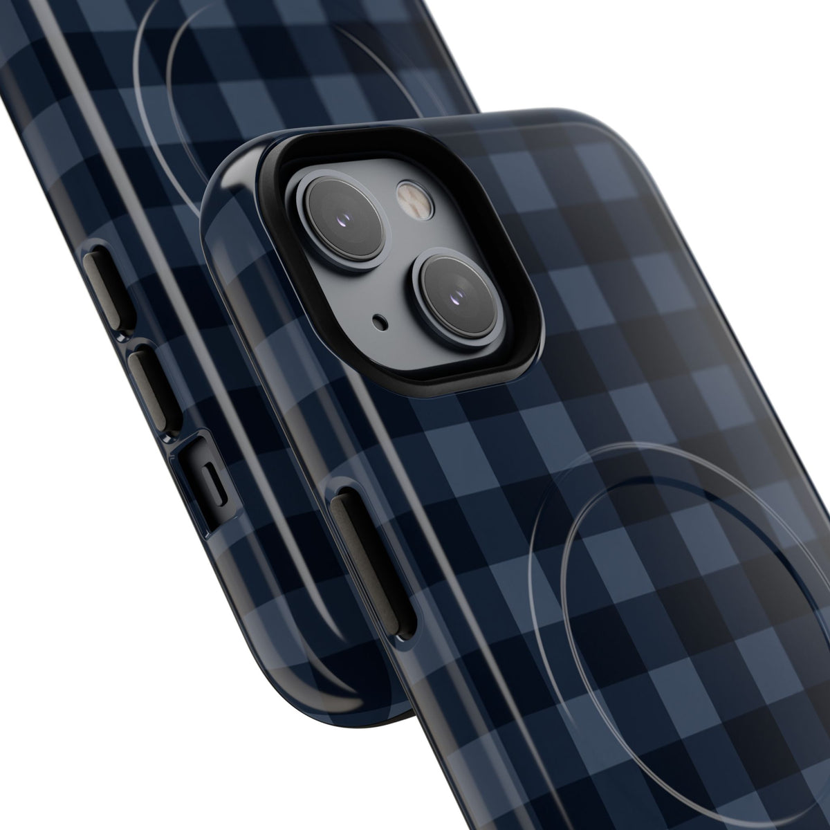 Plaid Magnetic Phone Case — Navy Buffalo Check Tough MagSafe-Compatible Case