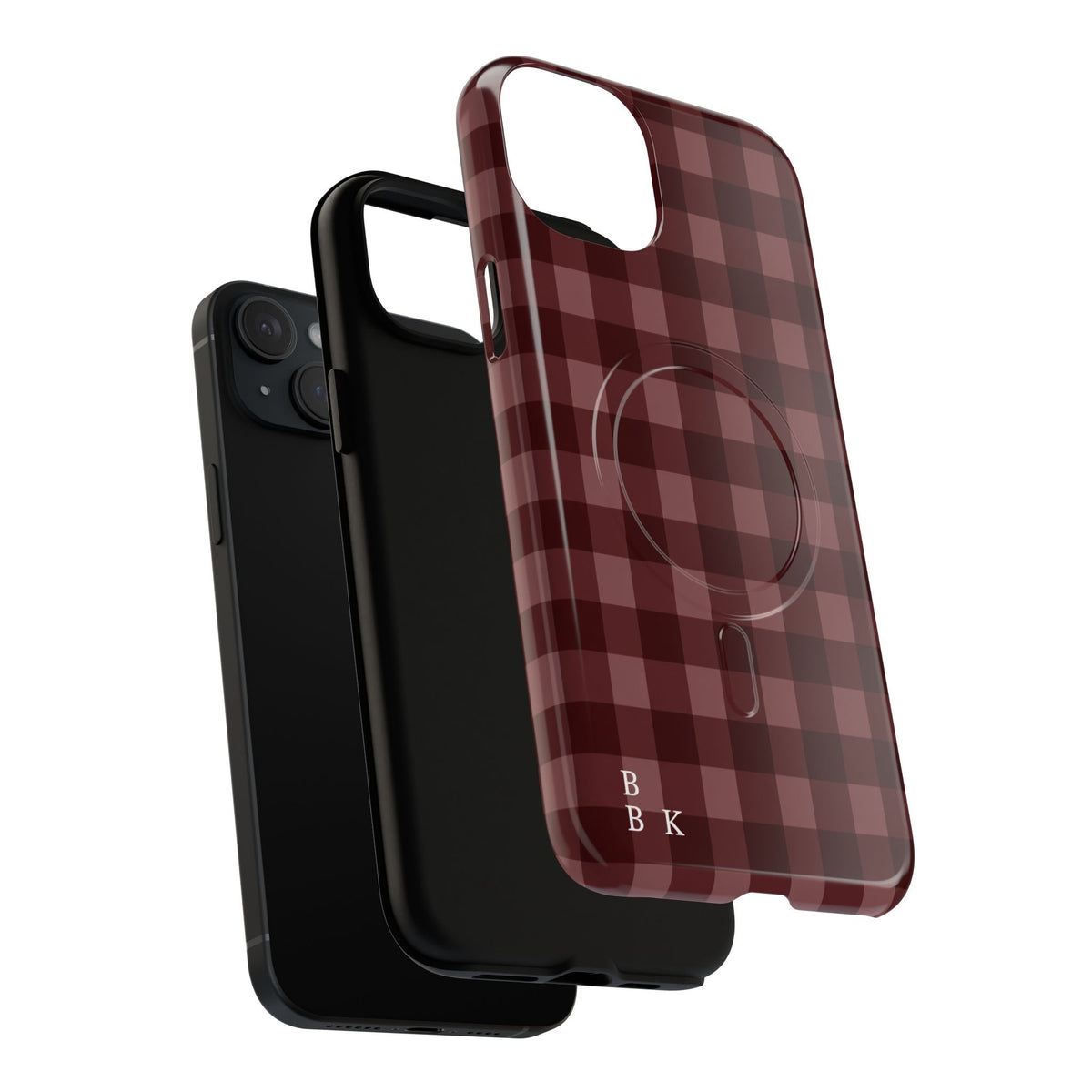 Plaid Magnetic Phone Case — Burgundy Buffalo Check Tough Protective Cover