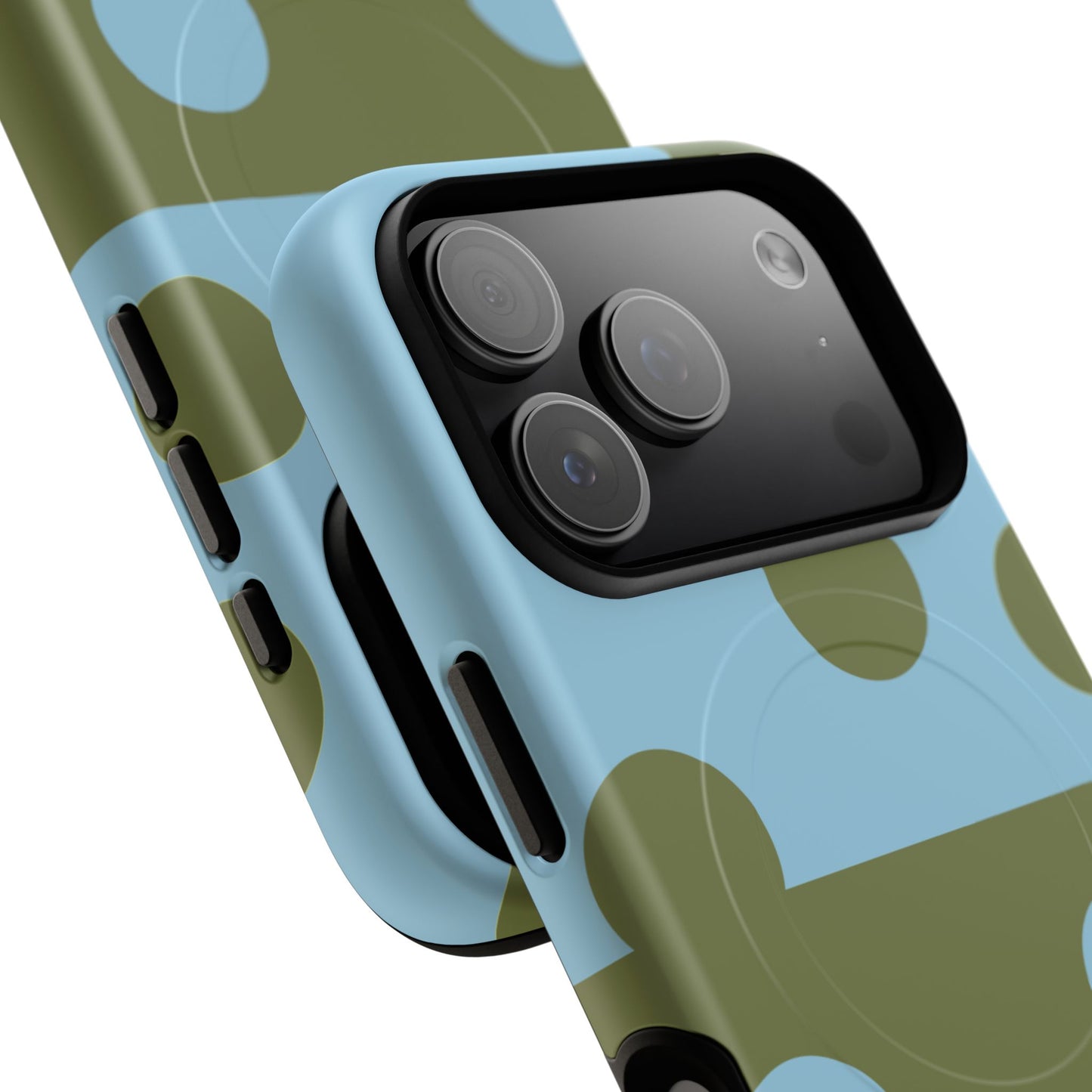 Polka Dot Magnetic Phone Case — Blue & Olive Protective Snap-On Cover