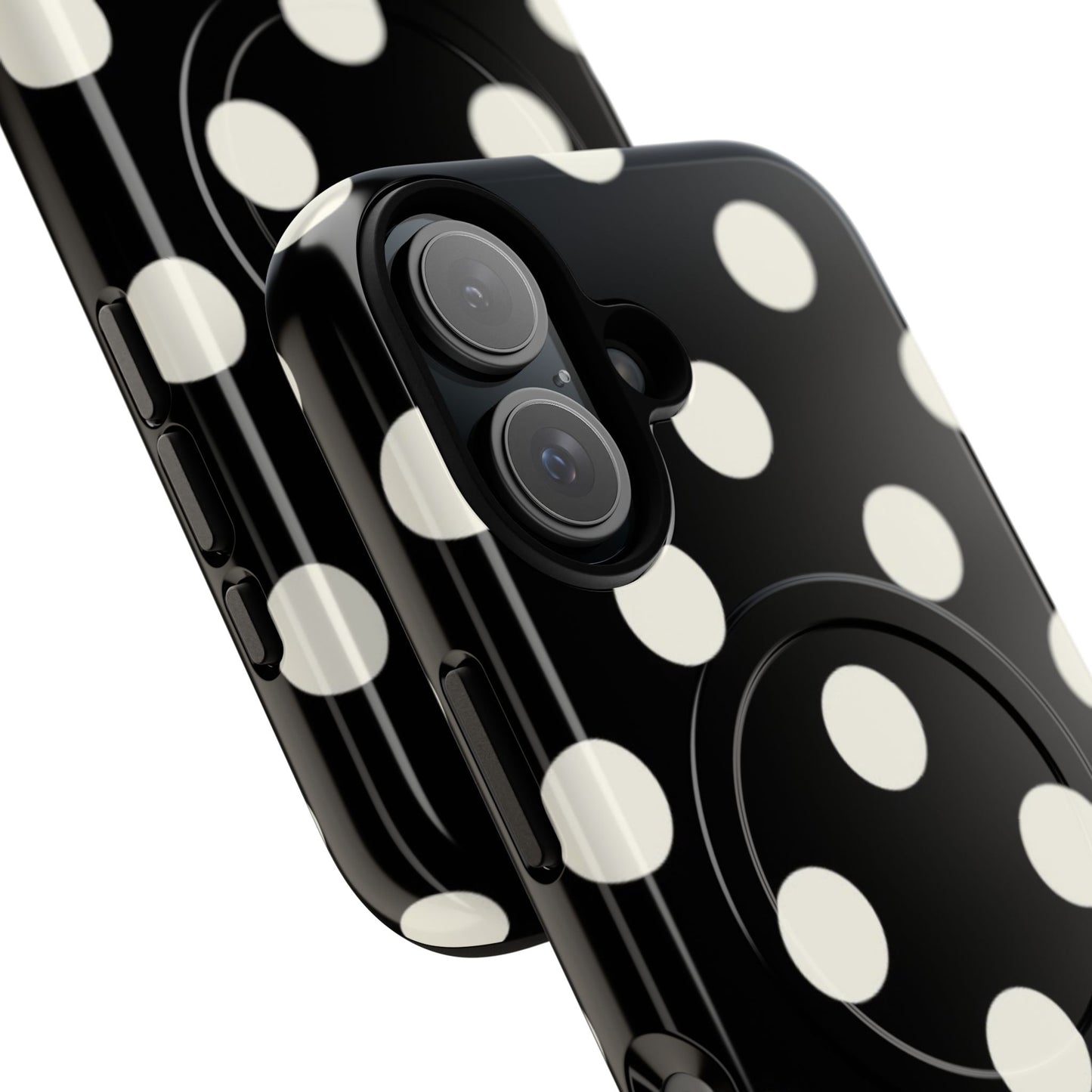 Polka Dot Tough Magnetic Phone Case — Black & White Protective MagSafe Case