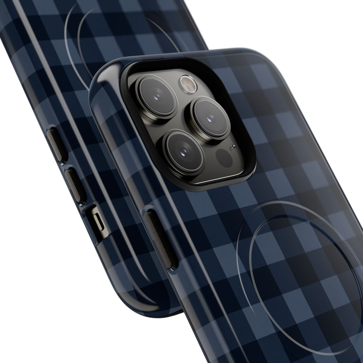 Plaid Magnetic Phone Case — Navy Buffalo Check Tough MagSafe-Compatible Case