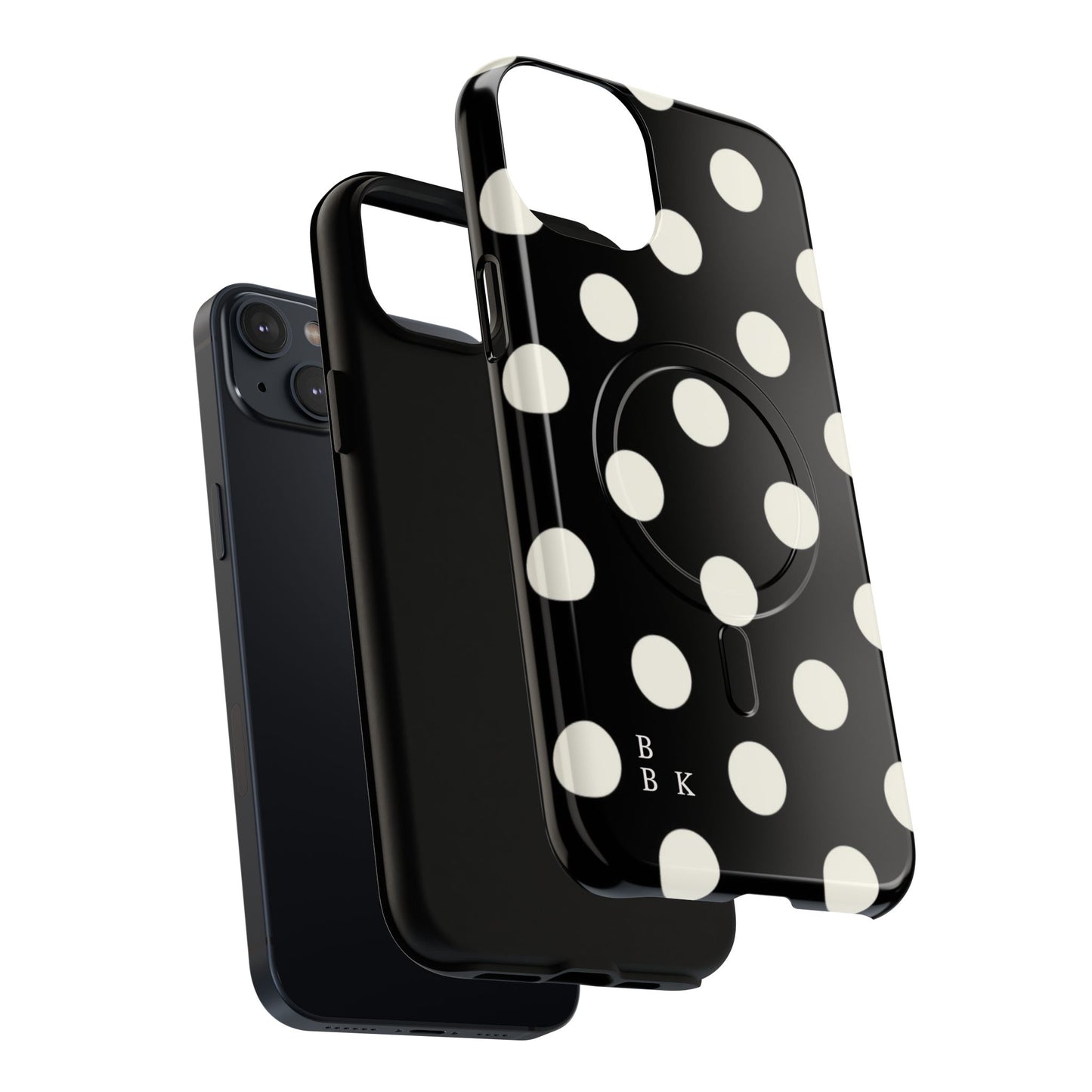 Polka Dot Tough Magnetic Phone Case — Black & White Protective MagSafe Case