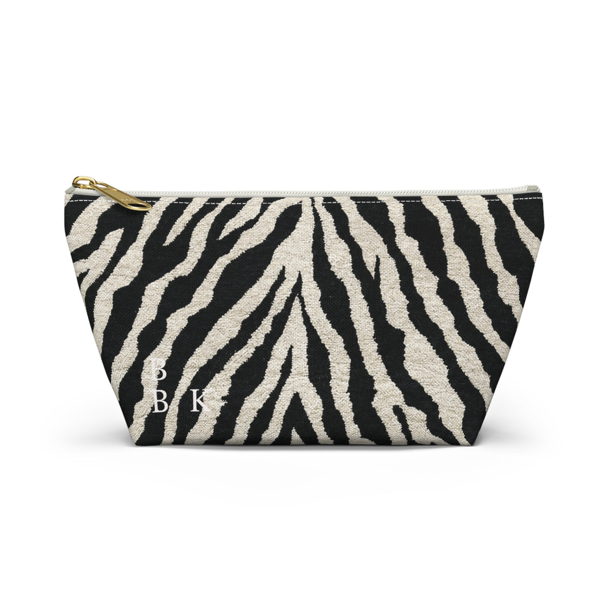 Zebra Print Accessory Pouch — Monogram Cosmetic Bag with T-Bottom