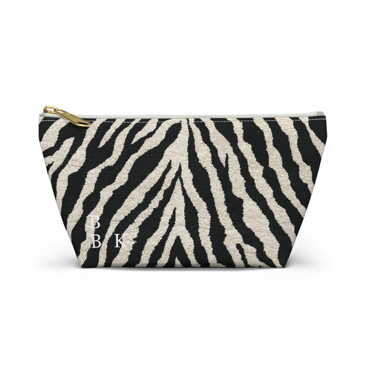 Zebra Print Accessory Pouch — Monogram Cosmetic Bag with T-Bottom