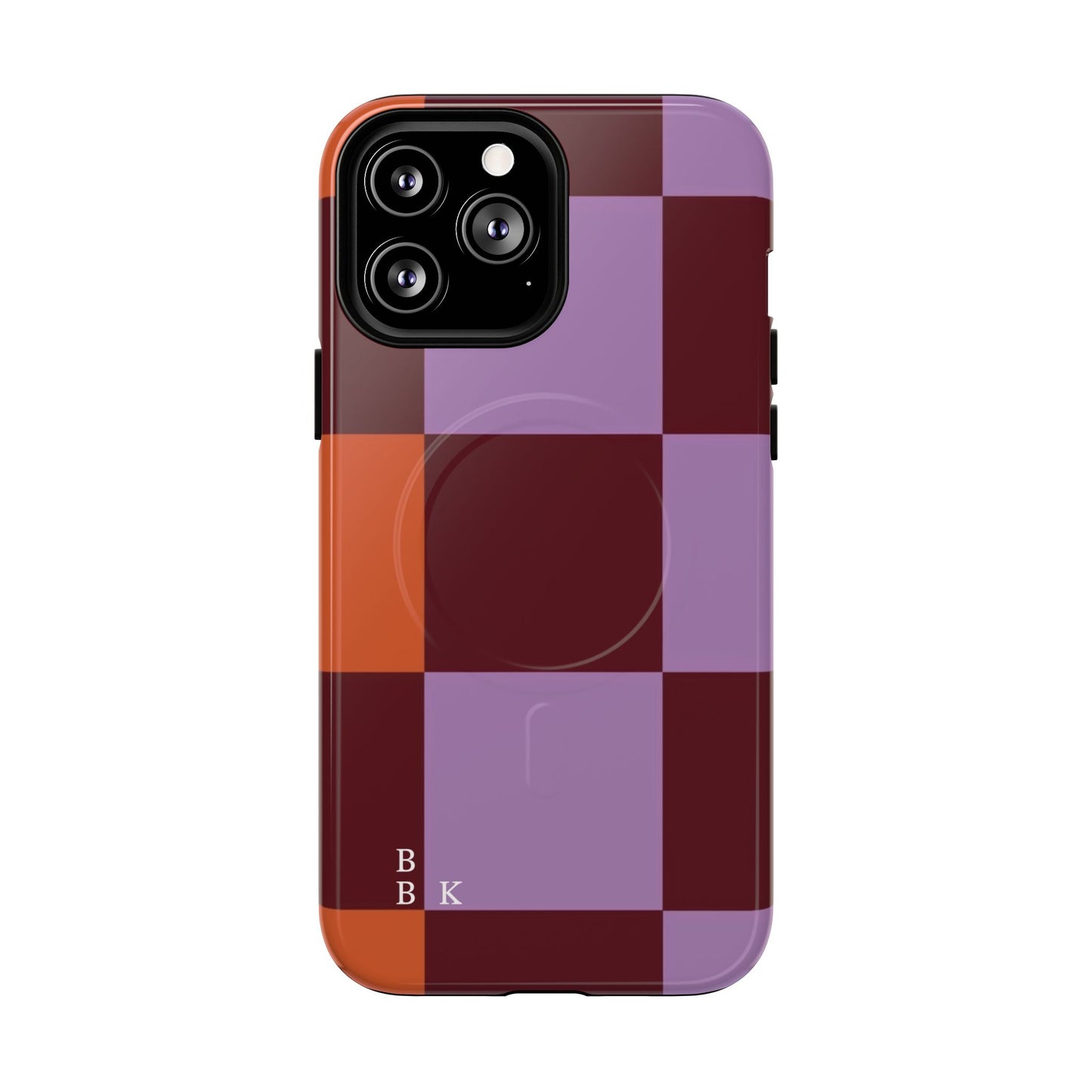 Retro Checker Magnetic Phone Case — Purple & Terracotta Geometric Protection
