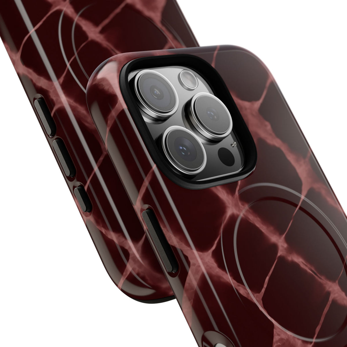 Magnetic Phone Case — Burgundy Marble Tough Protective Cover