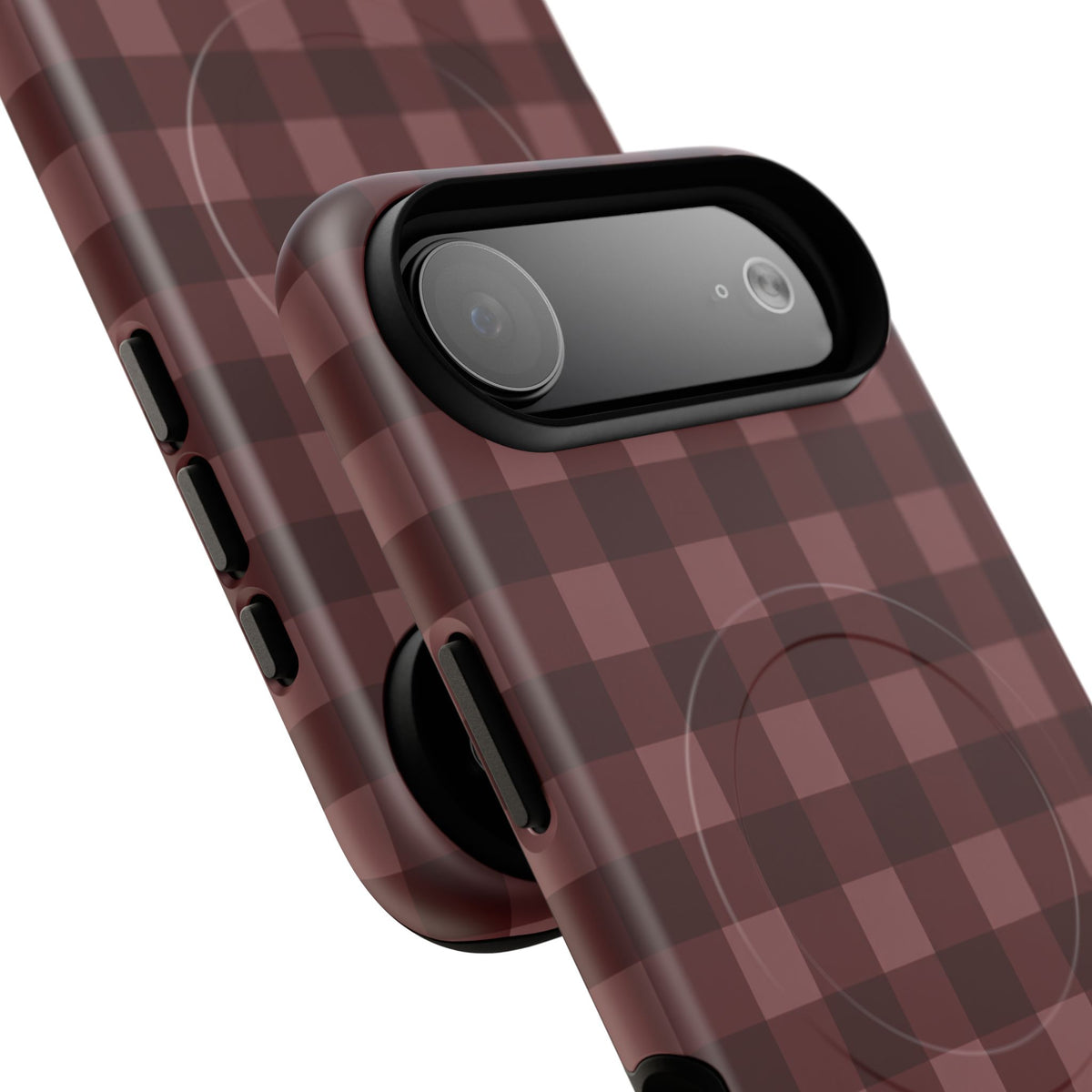 Plaid Magnetic Phone Case — Burgundy Buffalo Check Tough Protective Cover