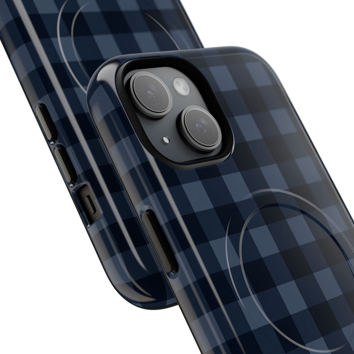 Plaid Magnetic Phone Case — Navy Buffalo Check Tough MagSafe-Compatible Case