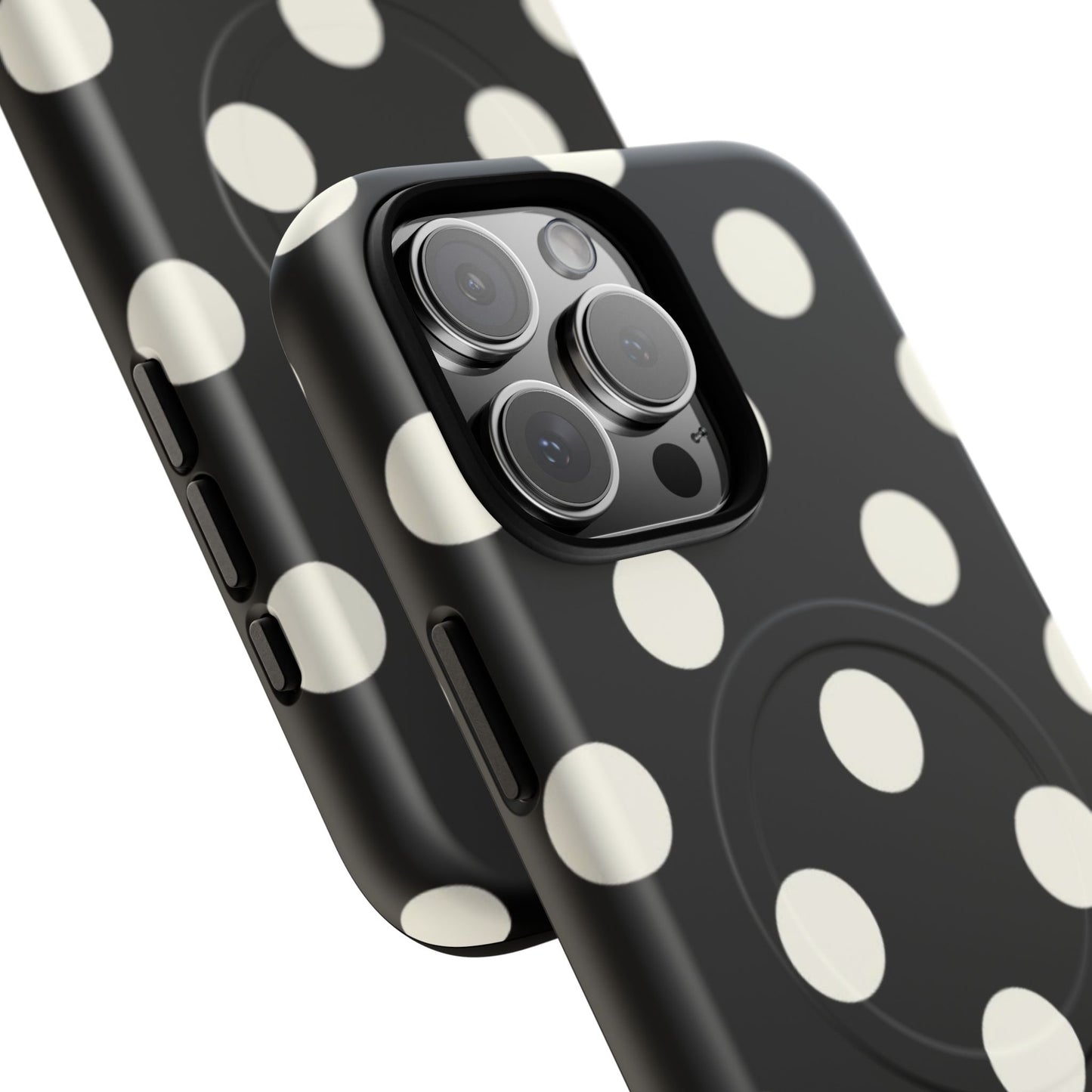 Polka Dot Tough Magnetic Phone Case — Black & White Protective MagSafe Case