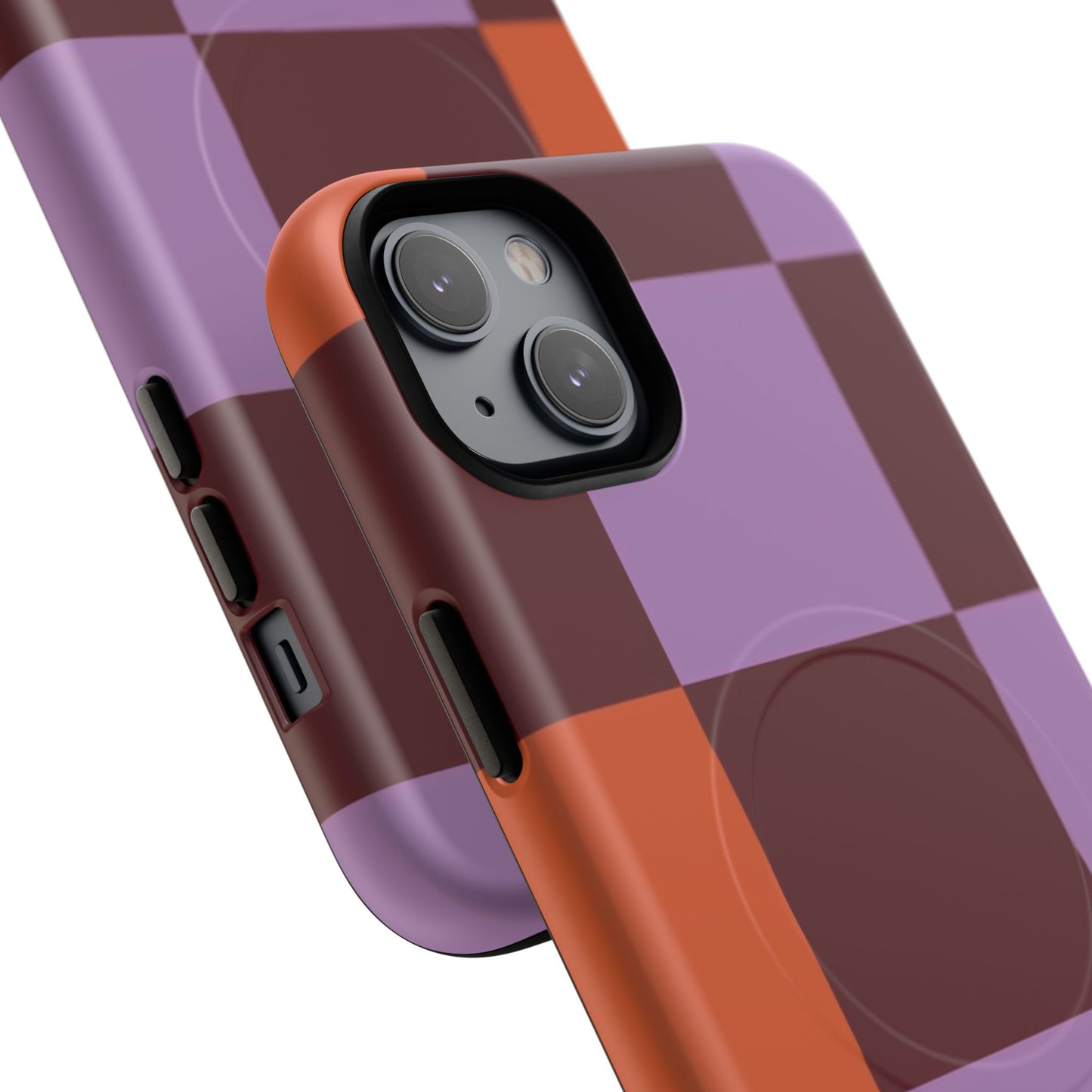 Retro Checker Magnetic Phone Case — Purple & Terracotta Geometric Protection