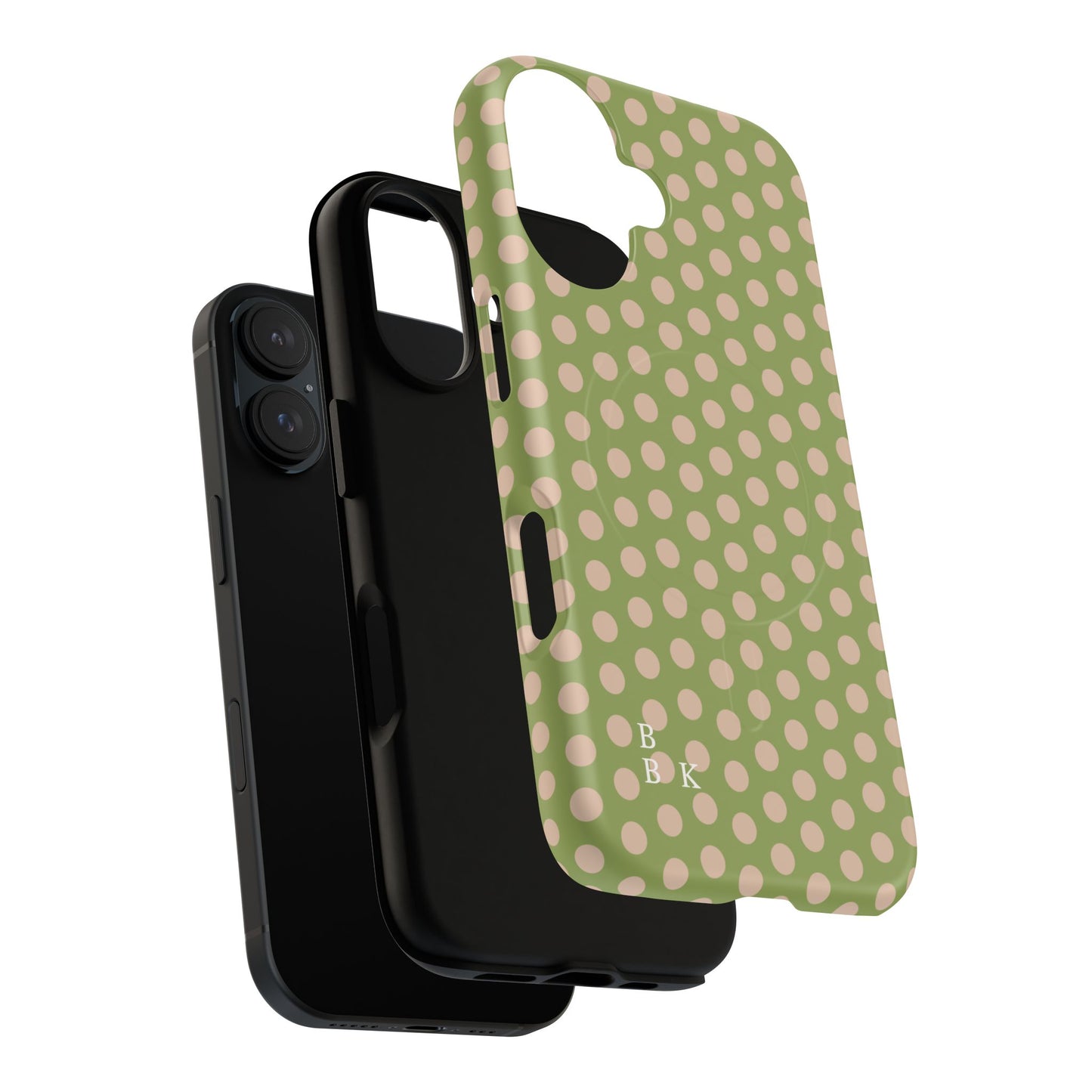 Polka Dot Magnetic Phone Case – Olive Green & Blush Dot Protective Cover