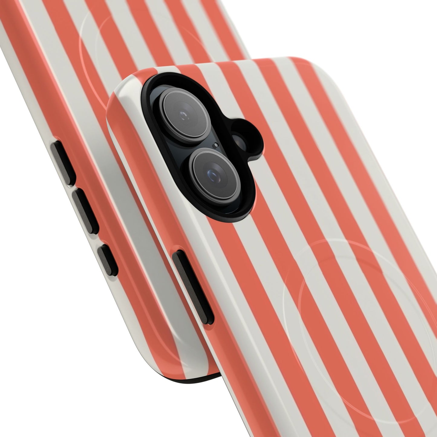 Striped Coral Magnetic Phone Case — Slim Protective Case with Vertical Red-White Stripes