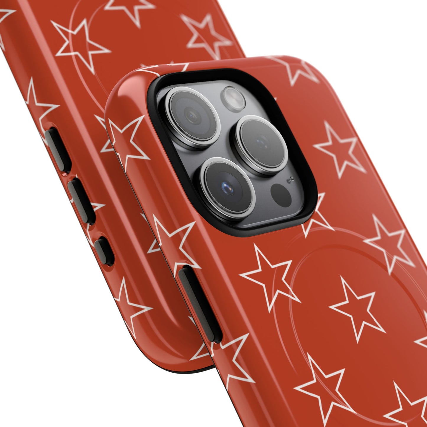 Star Pattern Tough Magnetic Phone Case — Rust Red Protective iPhone Cover