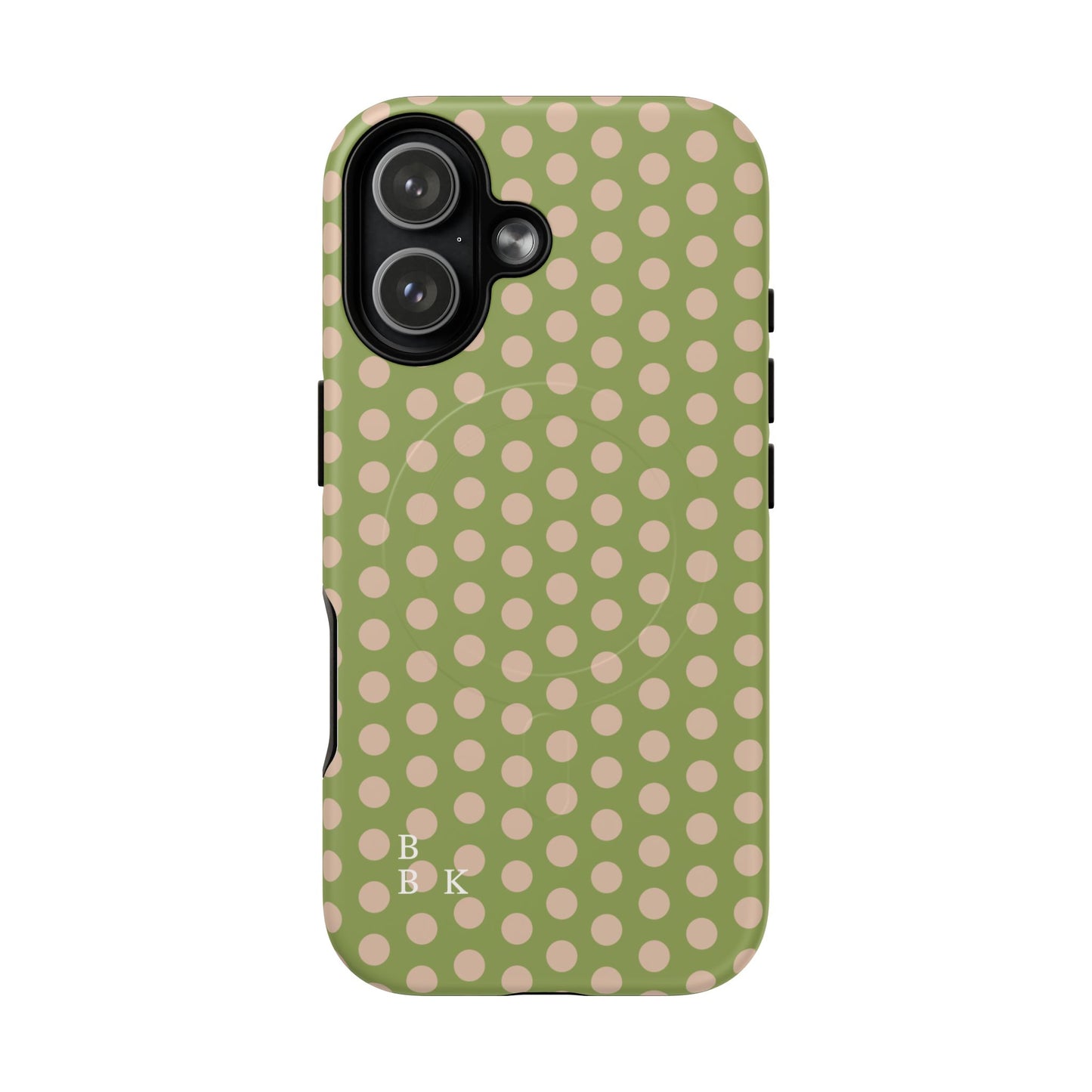 Polka Dot Magnetic Phone Case – Olive Green & Blush Dot Protective Cover