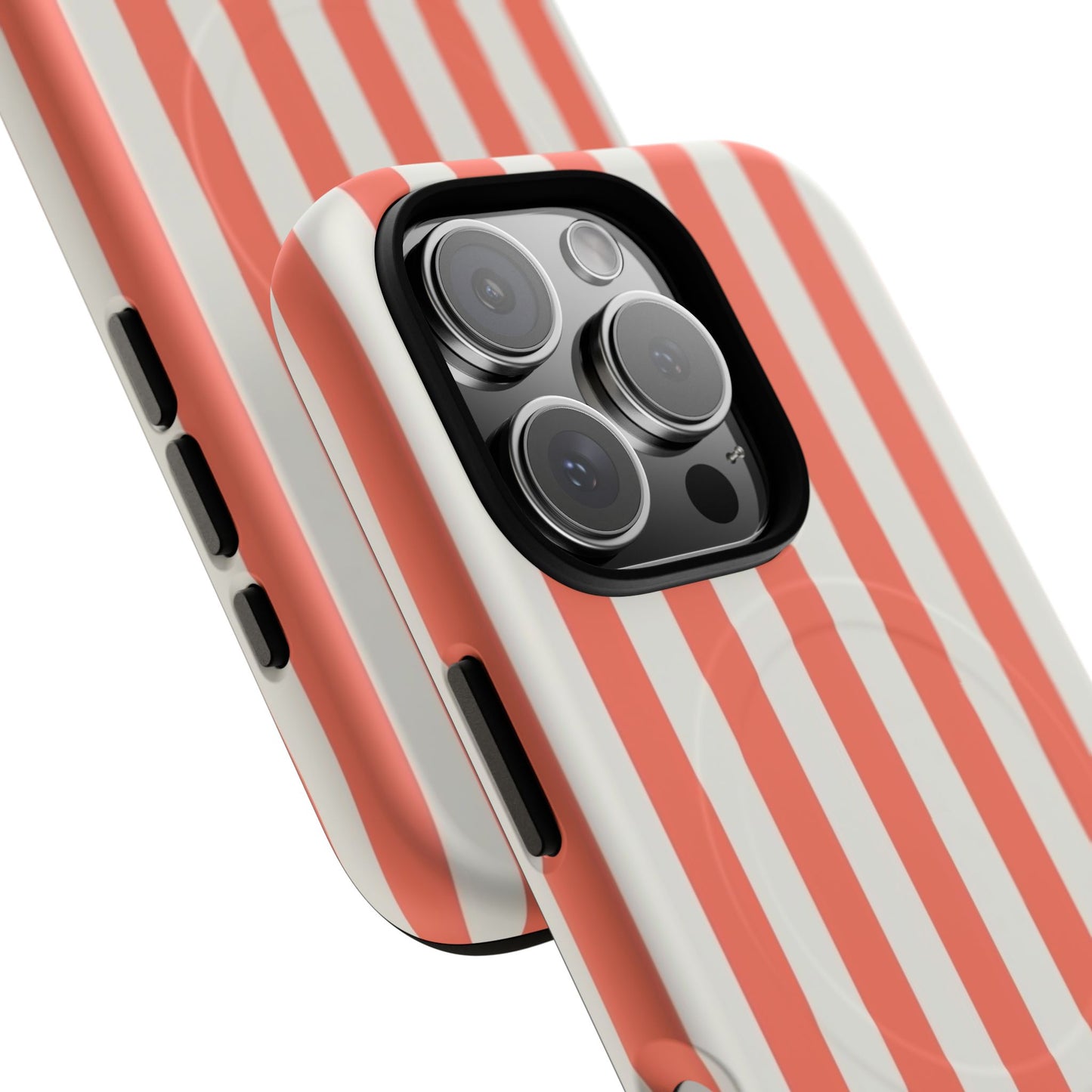 Striped Coral Magnetic Phone Case — Slim Protective Case with Vertical Red-White Stripes