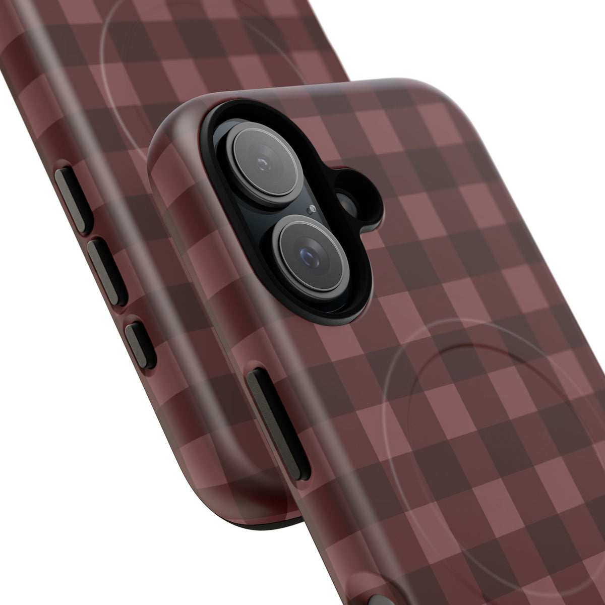 Plaid Magnetic Phone Case — Burgundy Buffalo Check Tough Protective Cover
