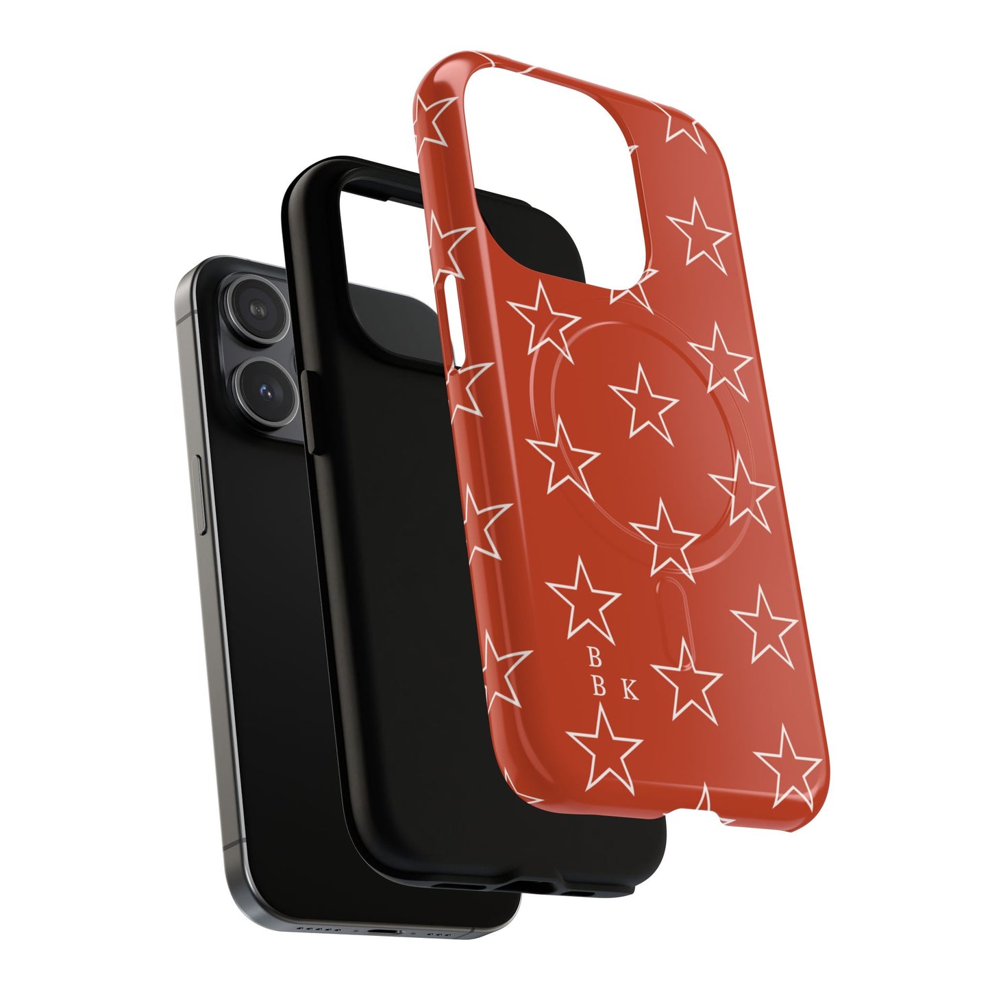 Star Pattern Tough Magnetic Phone Case — Rust Red Protective iPhone Cover