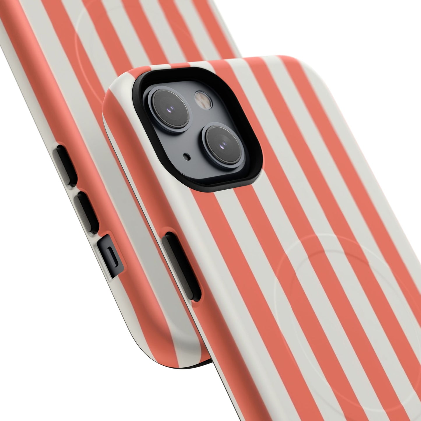 Striped Coral Magnetic Phone Case — Slim Protective Case with Vertical Red-White Stripes