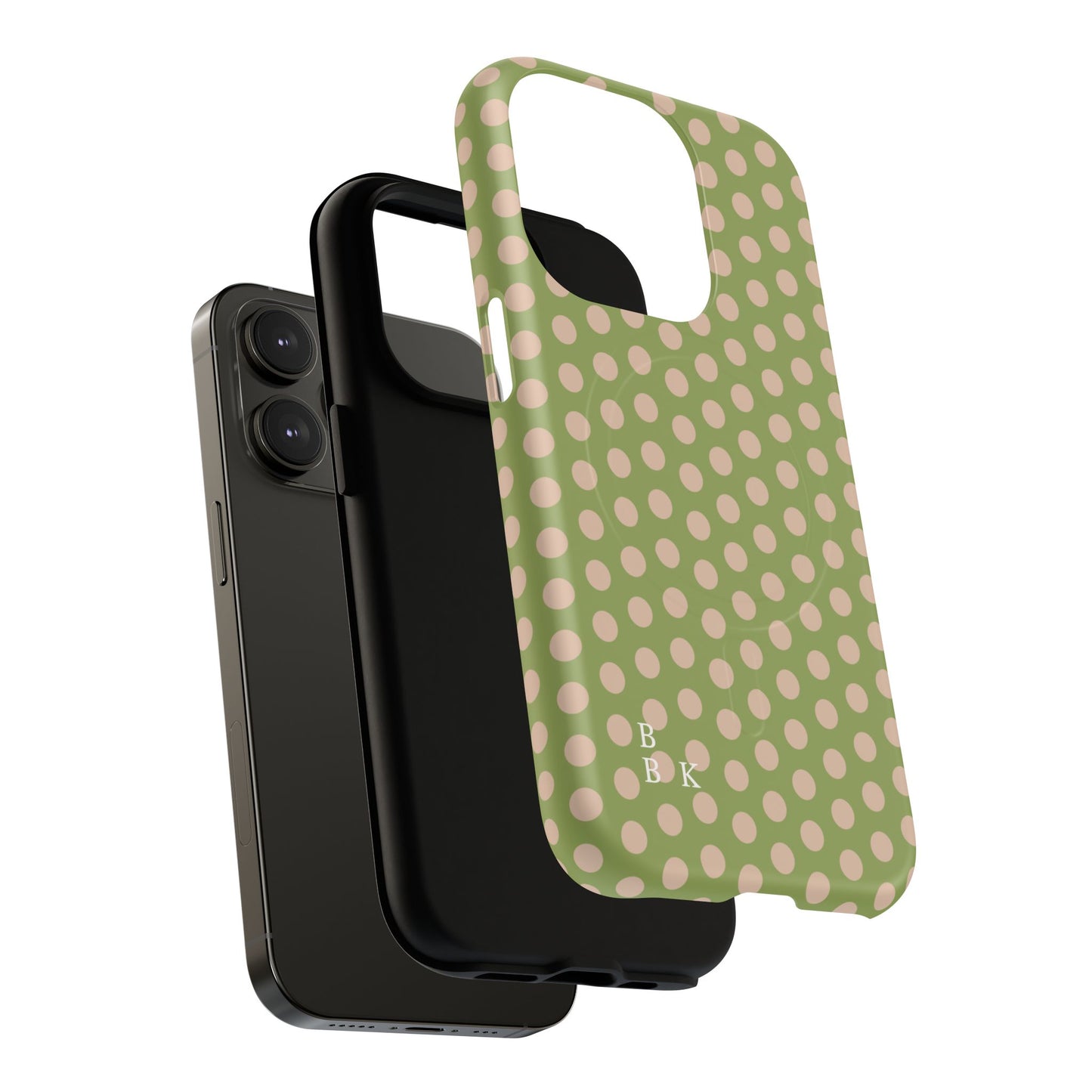 Polka Dot Magnetic Phone Case – Olive Green & Blush Dot Protective Cover