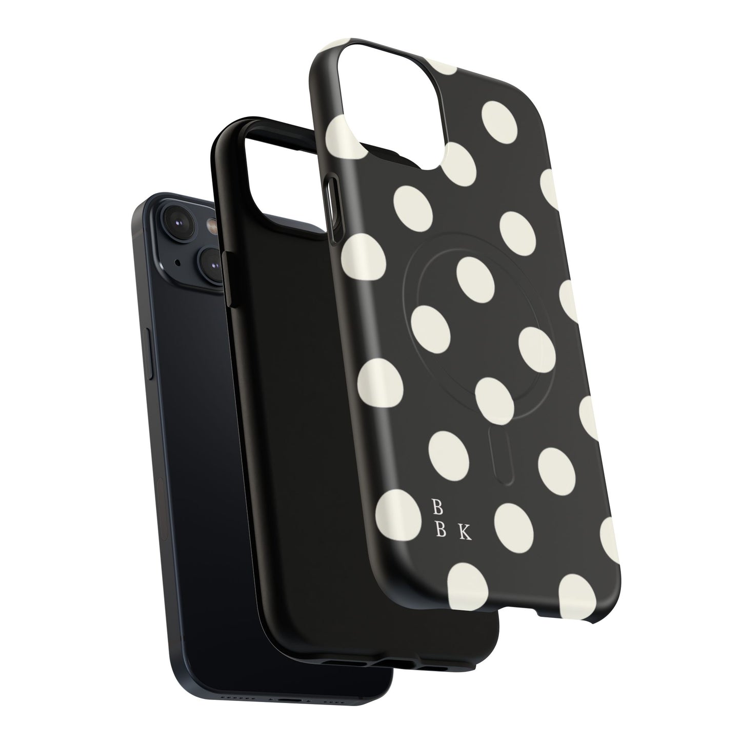 Polka Dot Tough Magnetic Phone Case — Black & White Protective MagSafe Case