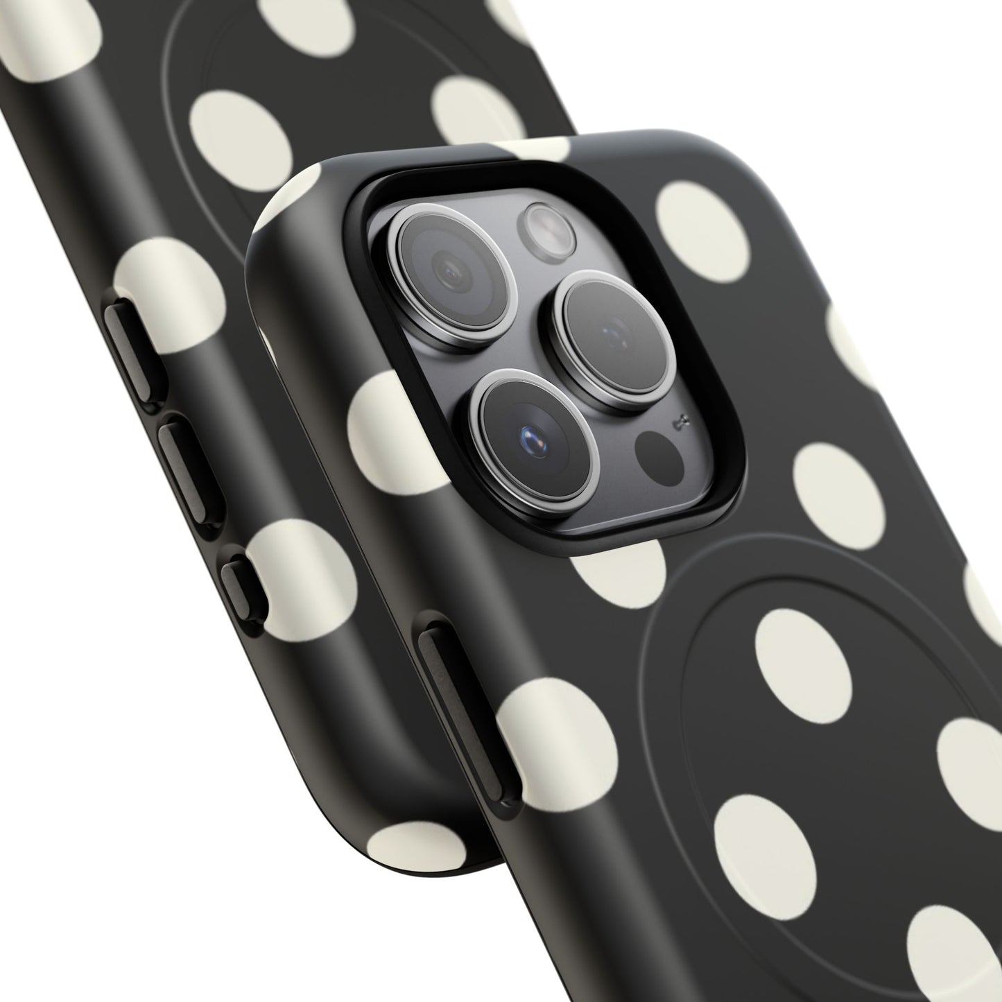 Polka Dot Tough Magnetic Phone Case — Black & White Protective MagSafe Case