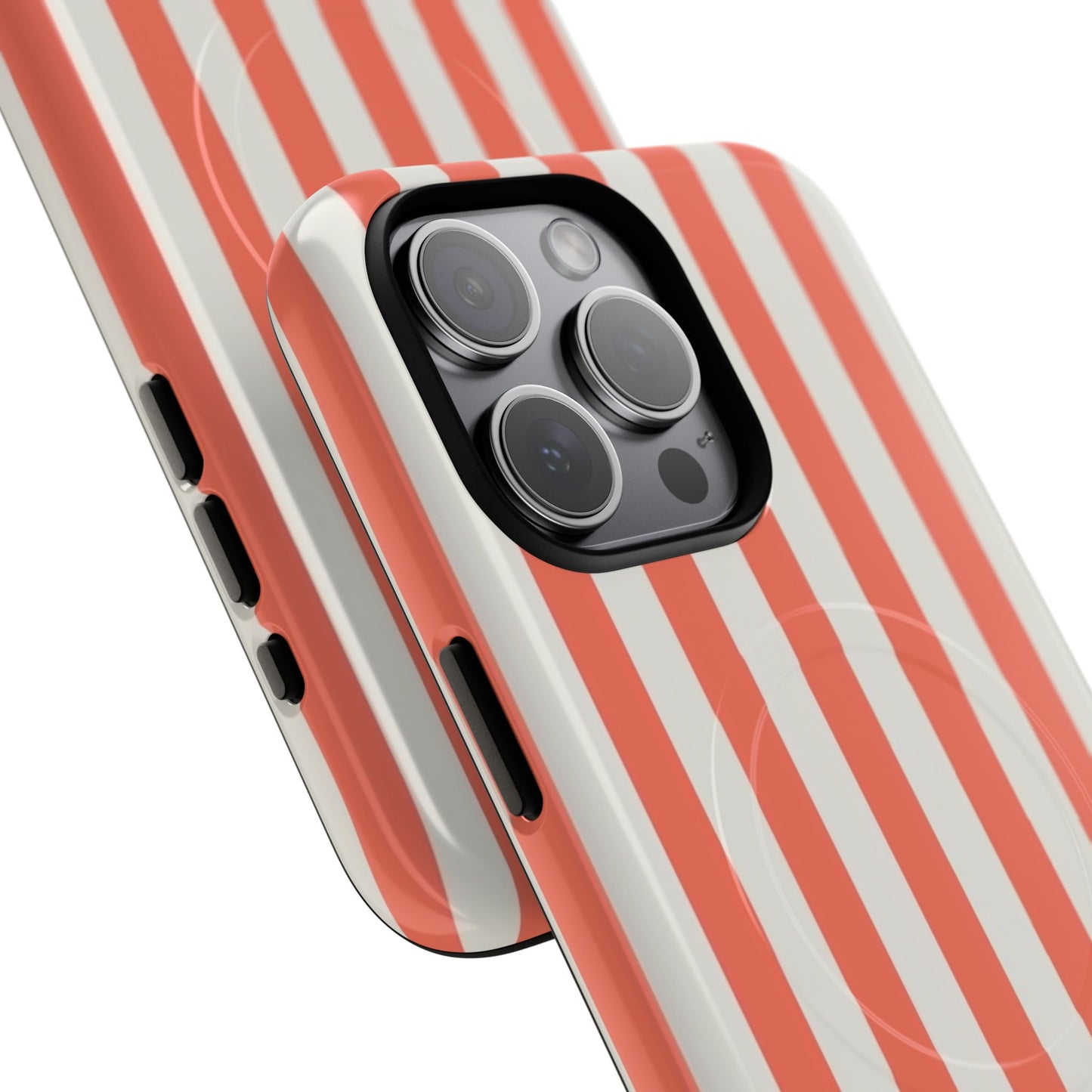 Striped Coral Magnetic Phone Case — Slim Protective Case with Vertical Red-White Stripes