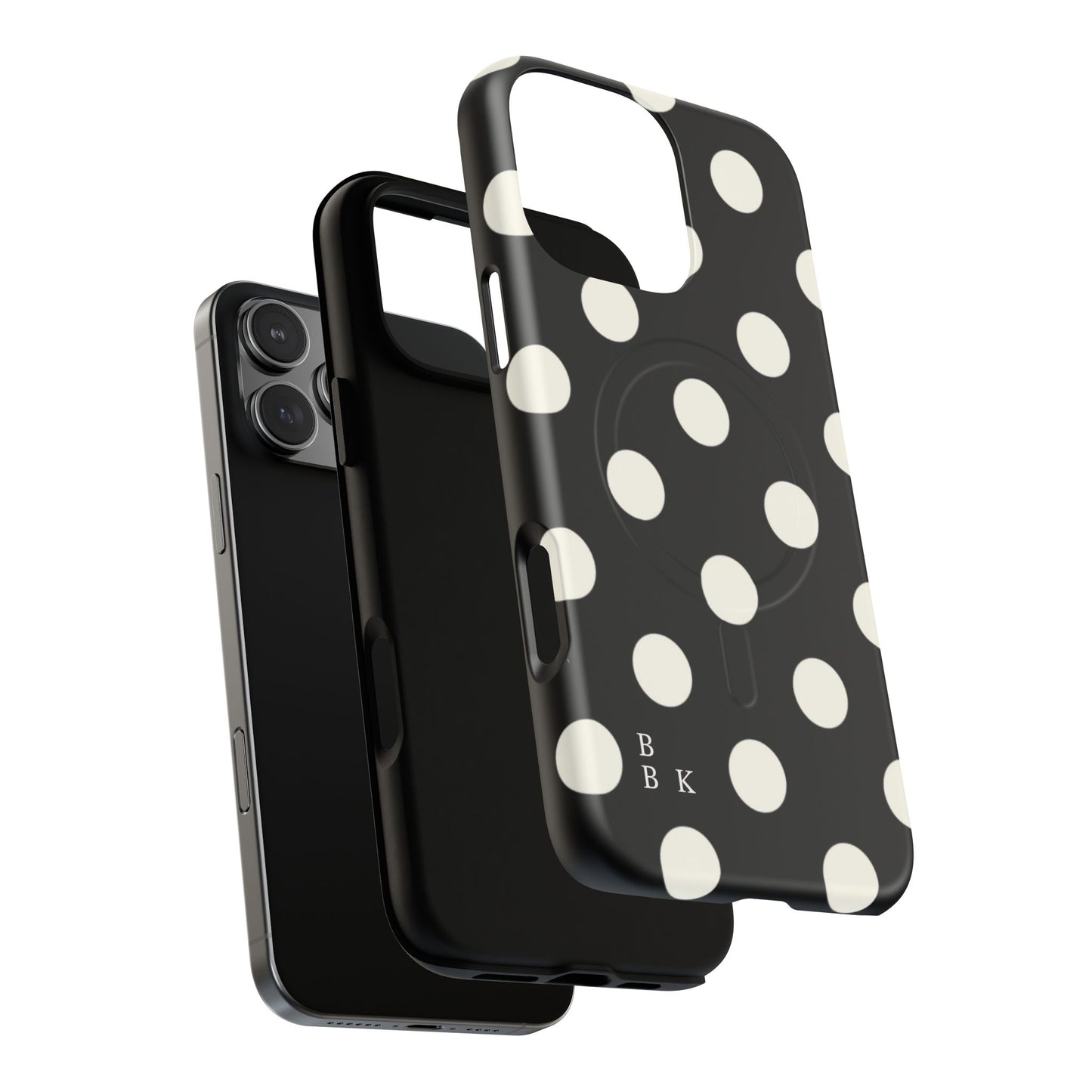 Polka Dot Tough Magnetic Phone Case — Black & White Protective MagSafe Case