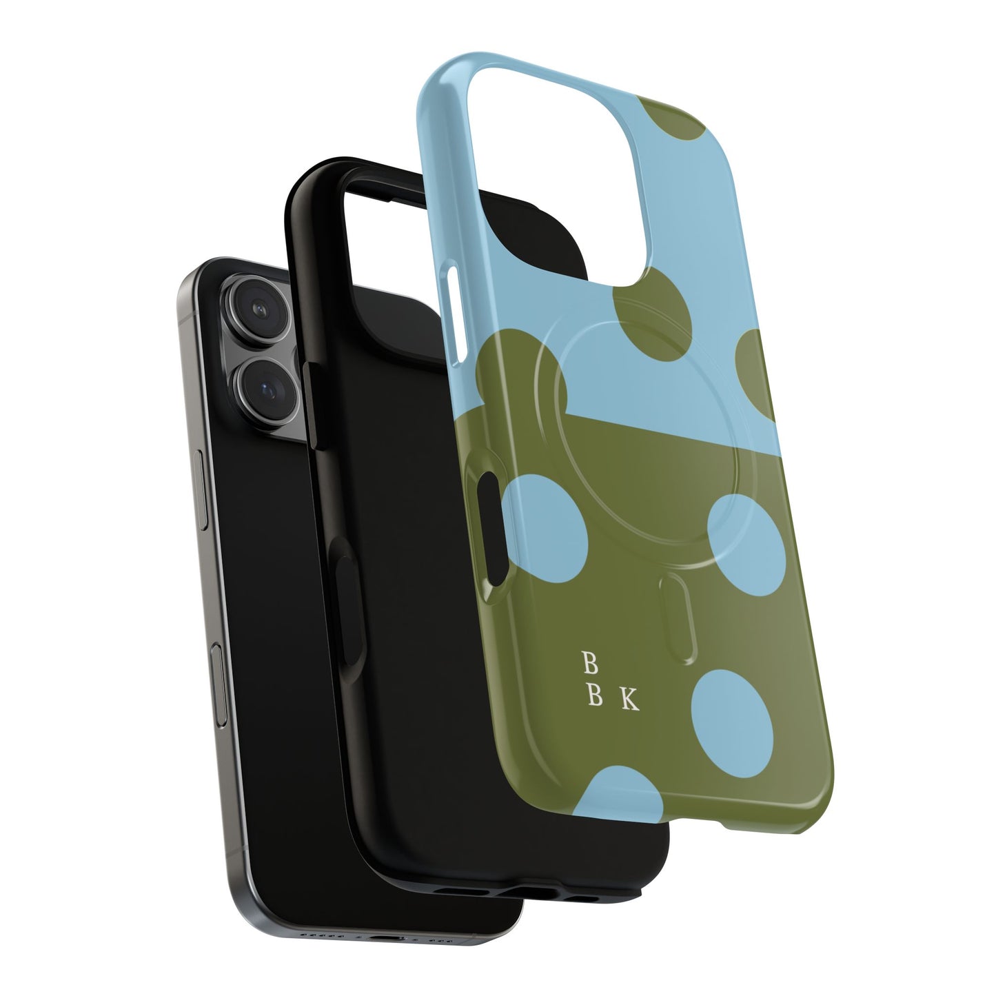 Polka Dot Magnetic Phone Case — Blue & Olive Protective Snap-On Cover