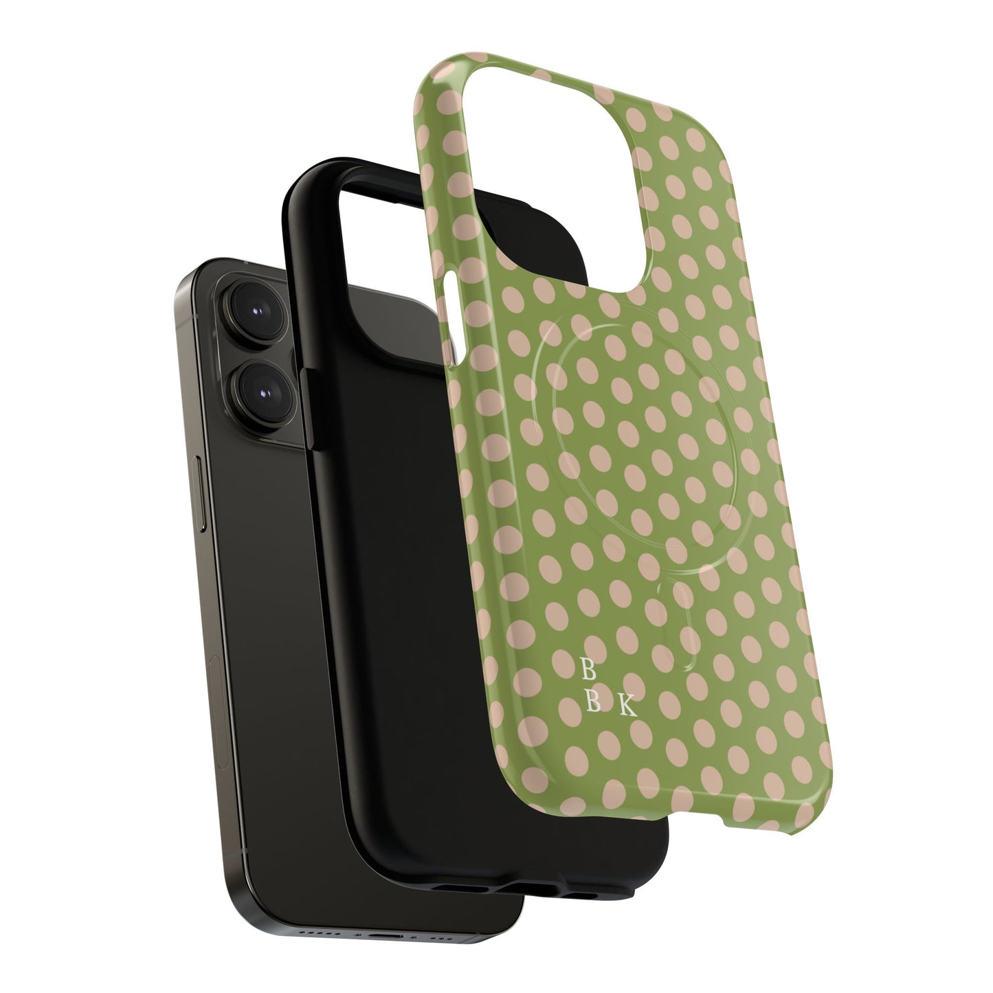 Polka Dot Magnetic Phone Case – Olive Green & Blush Dot Protective Cover