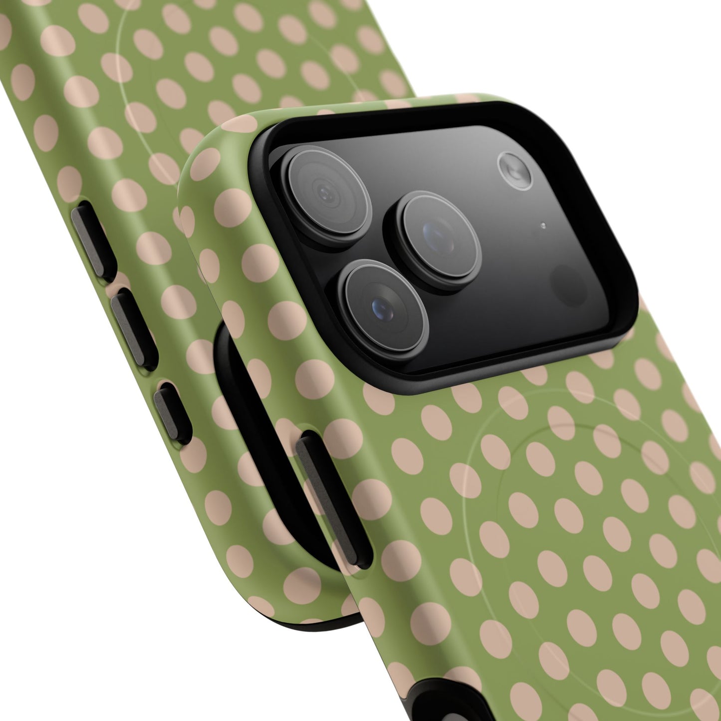 Polka Dot Magnetic Phone Case – Olive Green & Blush Dot Protective Cover
